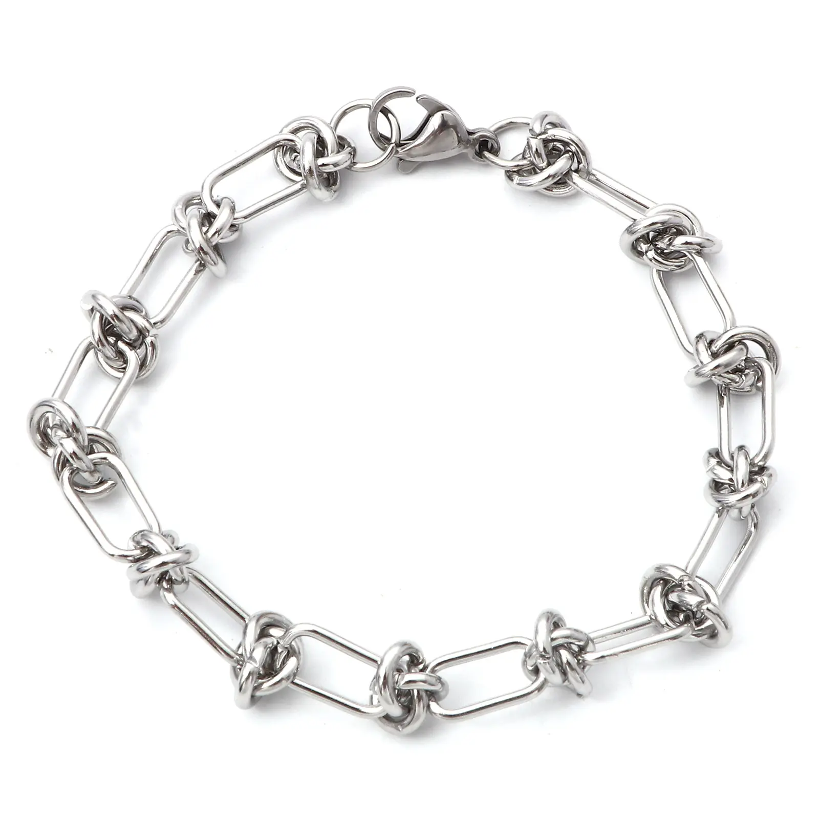 1 Piece 304 Stainless Steel Punk Bracelet  Silver Color Metal Chain For Men Women Fashion Jewelry Gifts 19cm Long