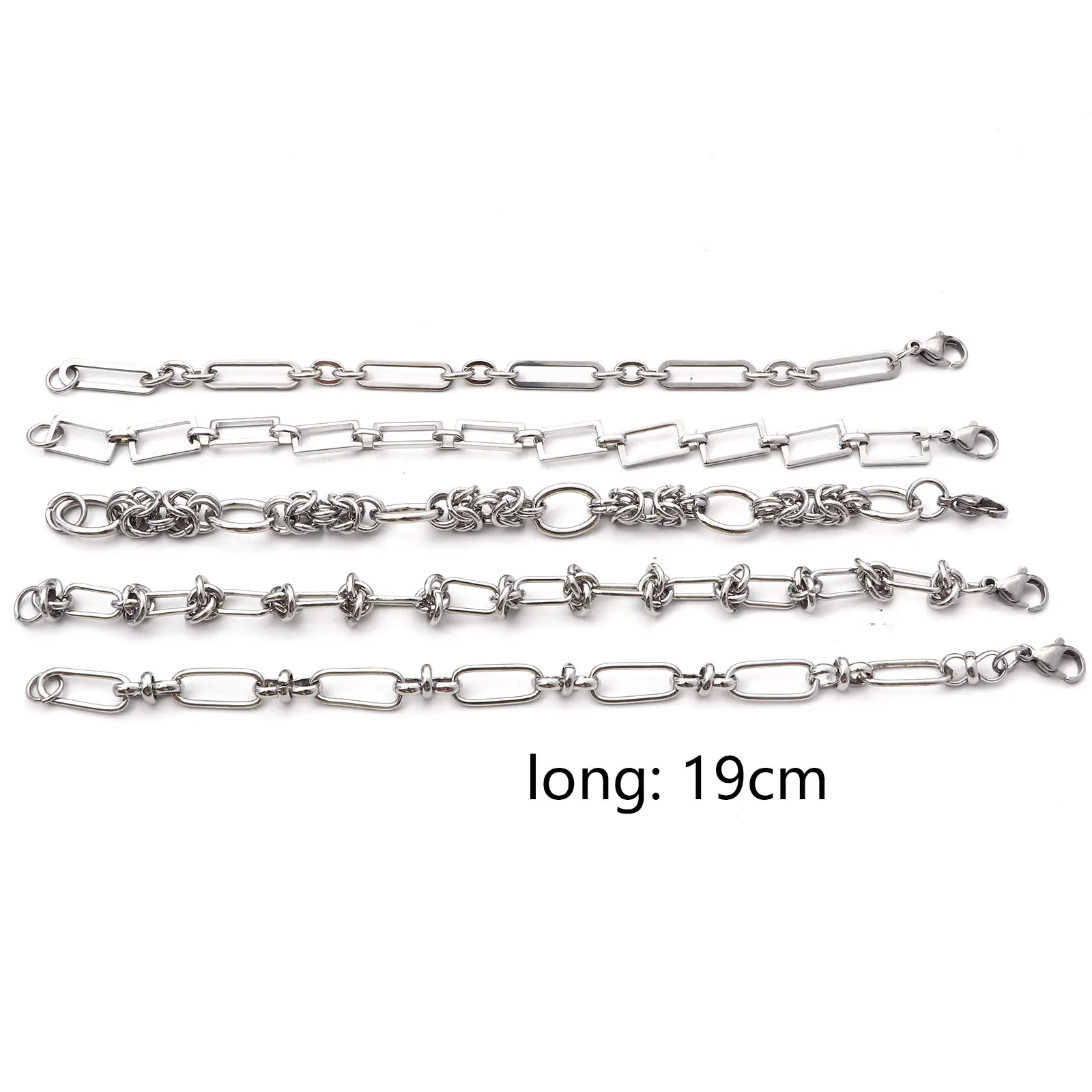 1 Piece 304 Stainless Steel Punk Bracelet  Silver Color Metal Chain For Men Women Fashion Jewelry Gifts 19cm Long
