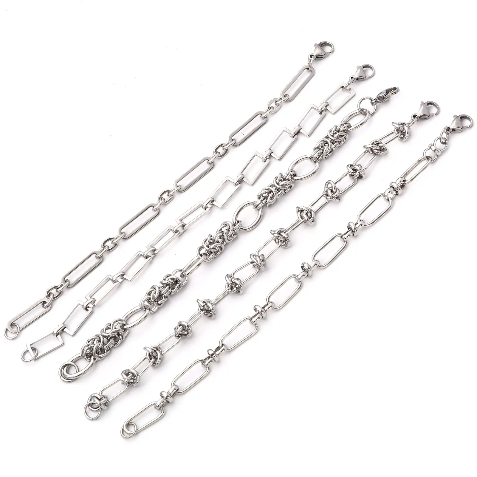 1 Piece 304 Stainless Steel Punk Bracelet  Silver Color Metal Chain For Men Women Fashion Jewelry Gifts 19cm Long