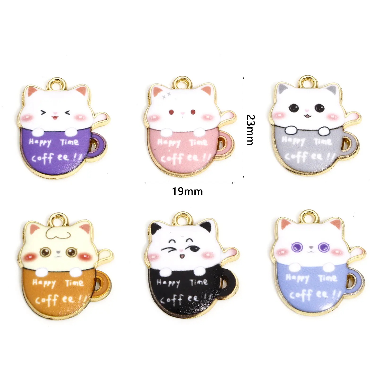 10 PCs Zinc Based Alloy Charms Gold Color Cute Cup Cat Enamel Pendants For DIY Bracelets Necklace Jewelry Making 23mm x 19mm