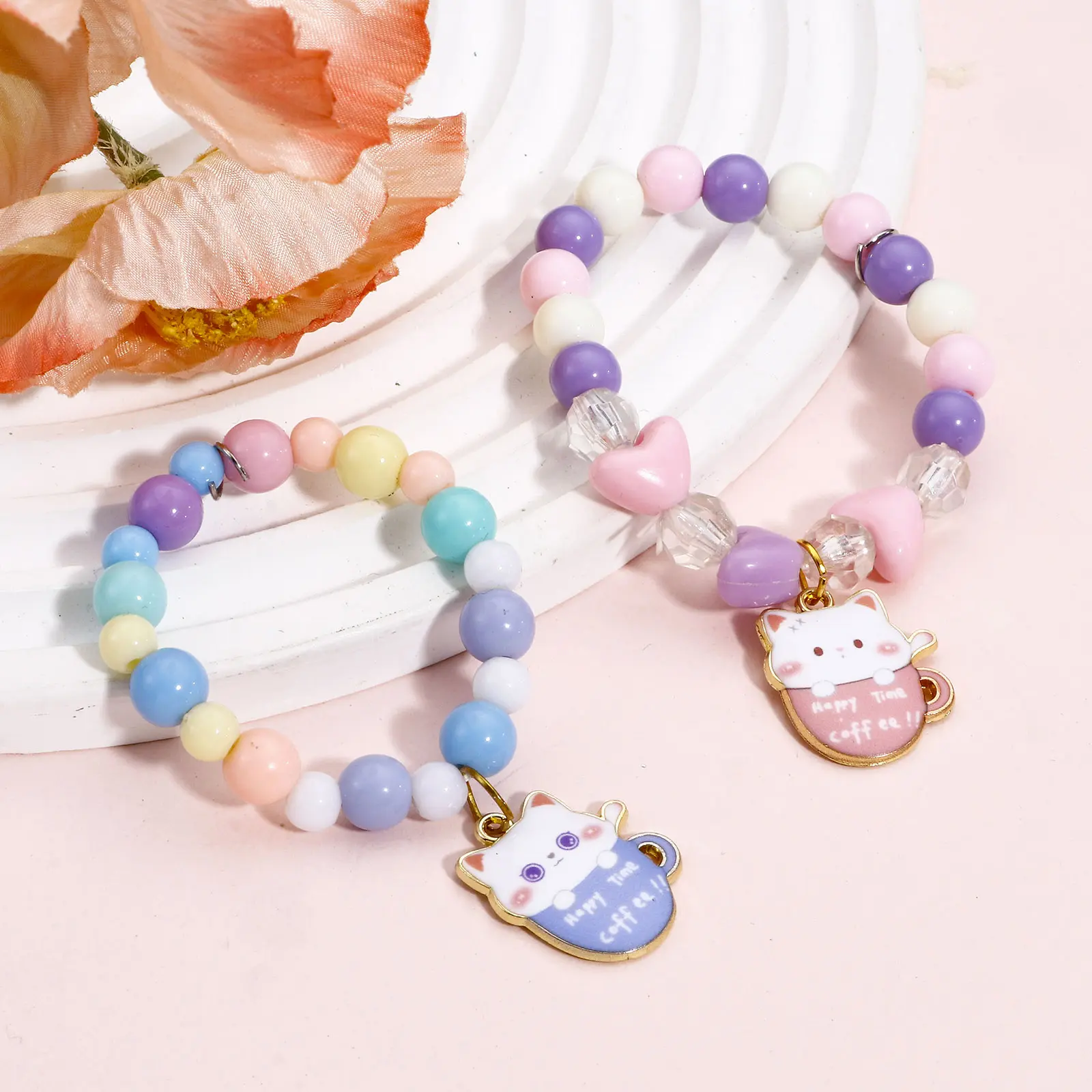 10 PCs Zinc Based Alloy Charms Gold Color Cute Cup Cat Enamel Pendants For DIY Bracelets Necklace Jewelry Making 23mm x 19mm