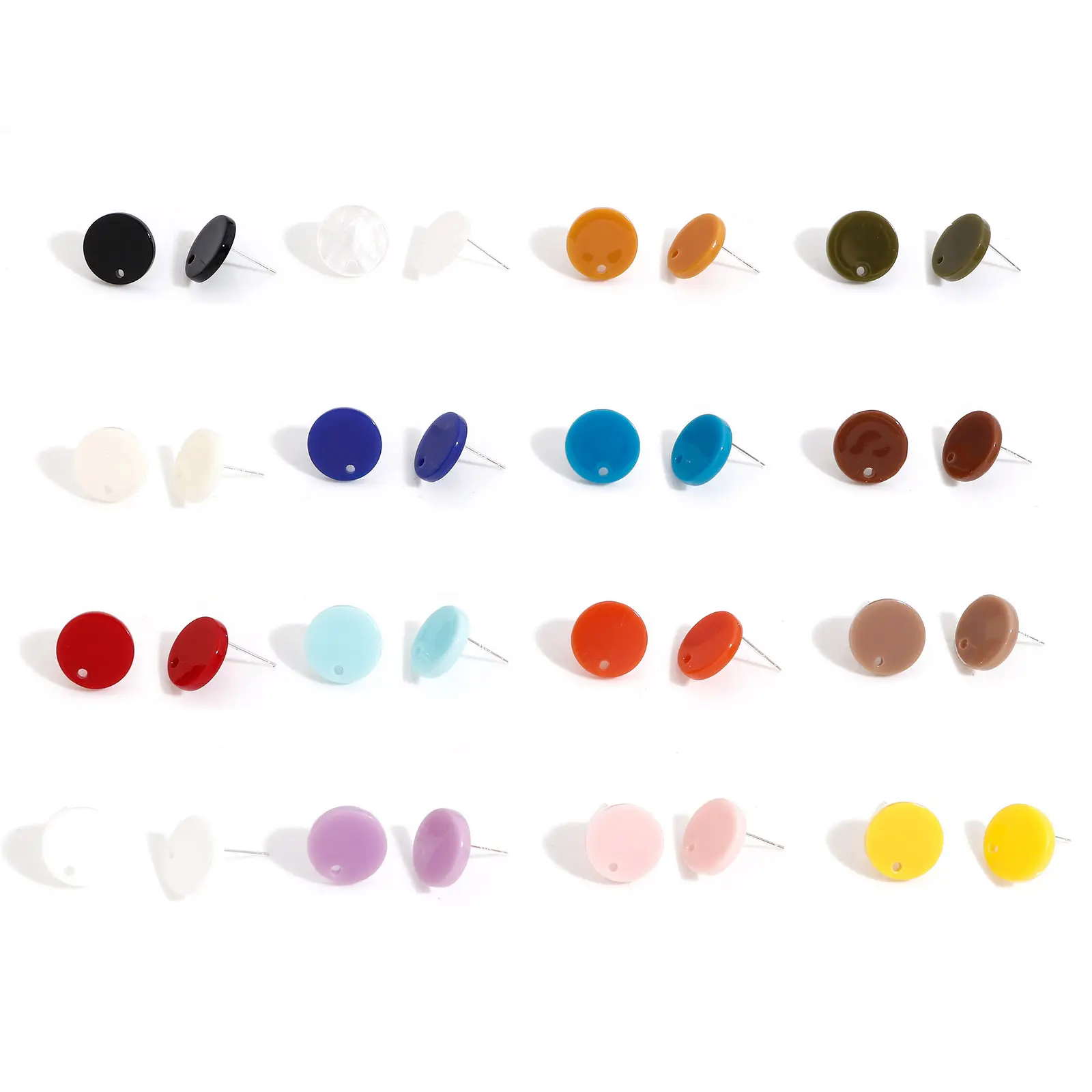 10PCs Colorful Acrylic Round Ear Post Stud Earrings Findings With Hole For Diy Women drop Earrings Accessories 14mm Dia.
