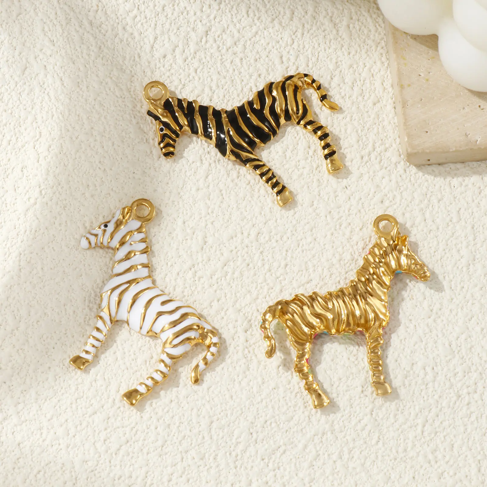 304 Stainless Steel Pendants 18K Gold Plated Enamel Horse Animal Stripe Charms For DIY Necklace Jewelry 4.3cm x 4.2cm, 1 Piece