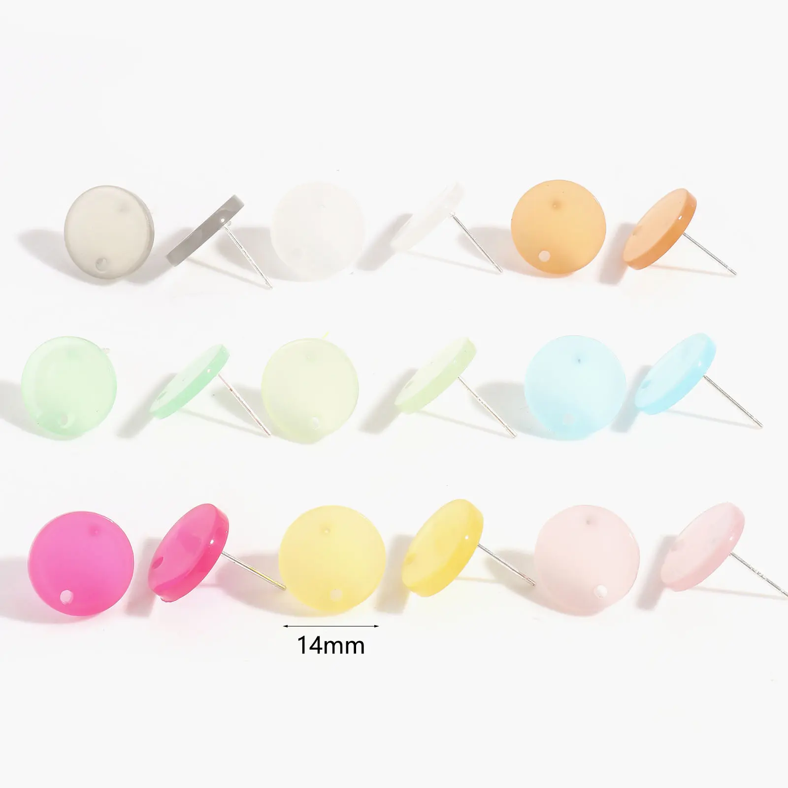 10 Piece Acrylic Geometry Series Ear Post Stud Earrings Findings Round Multicolor With Loop 14mm Dia. For Women Jewelry Gifts