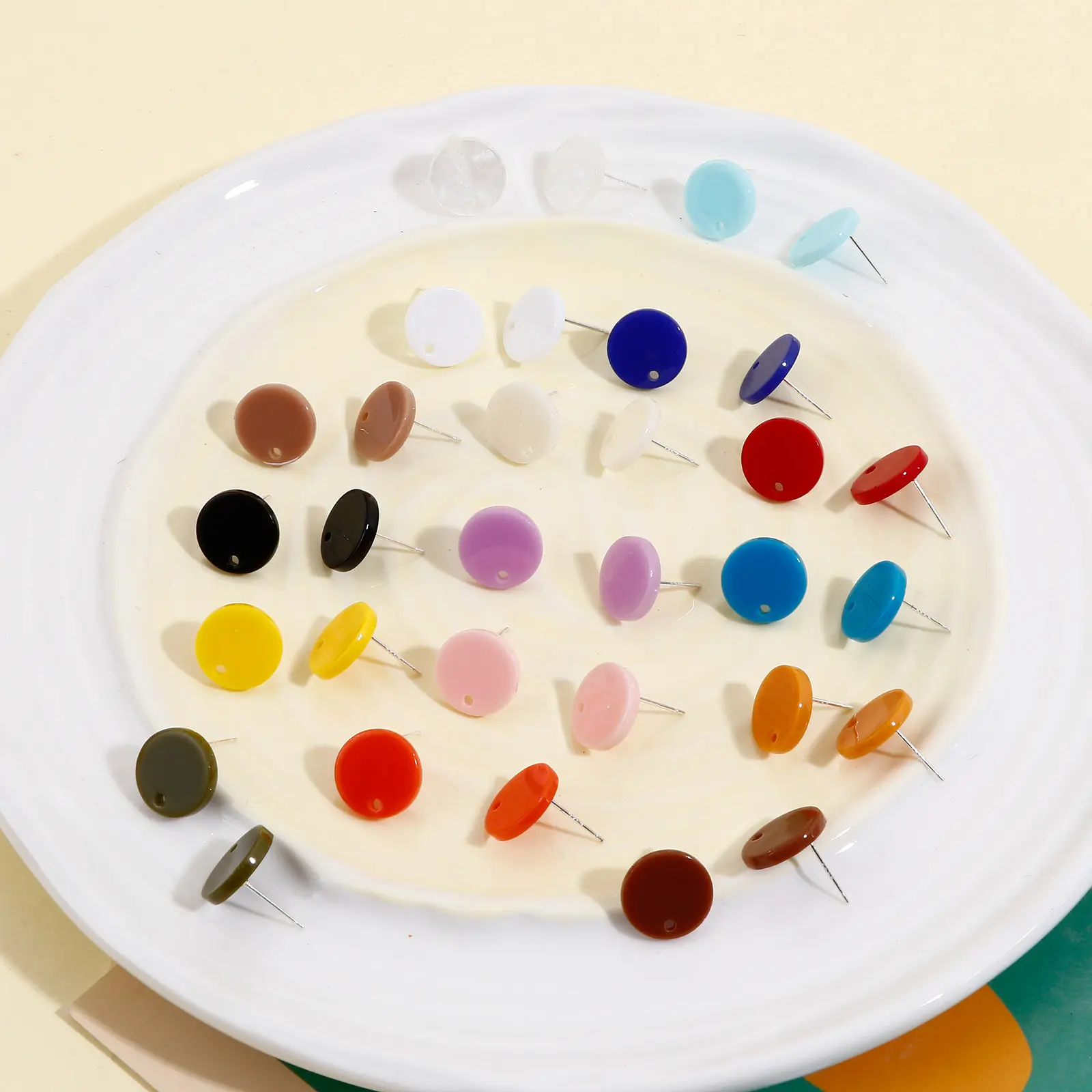 10PCs Colorful Acrylic Round Ear Post Stud Earrings Findings With Hole For Diy Women drop Earrings Accessories 14mm Dia.