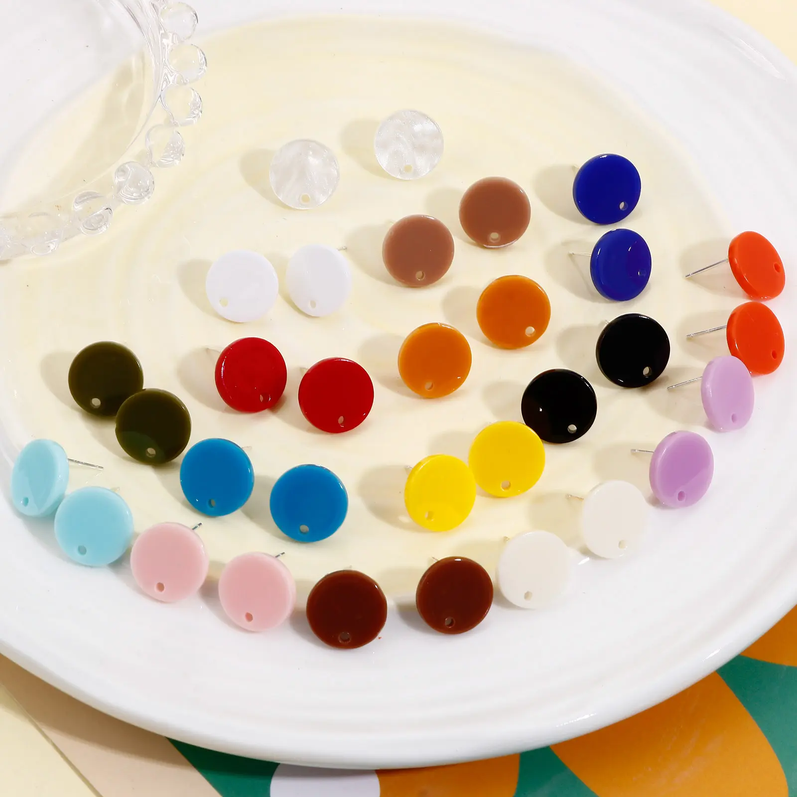 10PCs Colorful Acrylic Round Ear Post Stud Earrings Findings With Hole For Diy Women drop Earrings Accessories 14mm Dia.