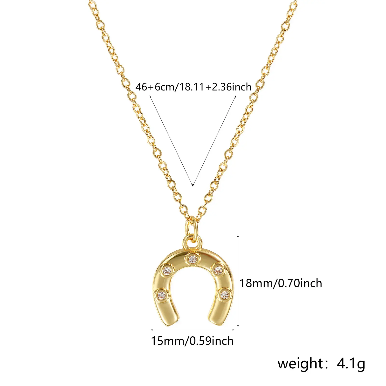 1Piece West Cowboy 18K Real Gold Plated Brass Link Cable Chain Luck Horseshoe Pendant Charm Necklace For Women Men Jewelry Gift