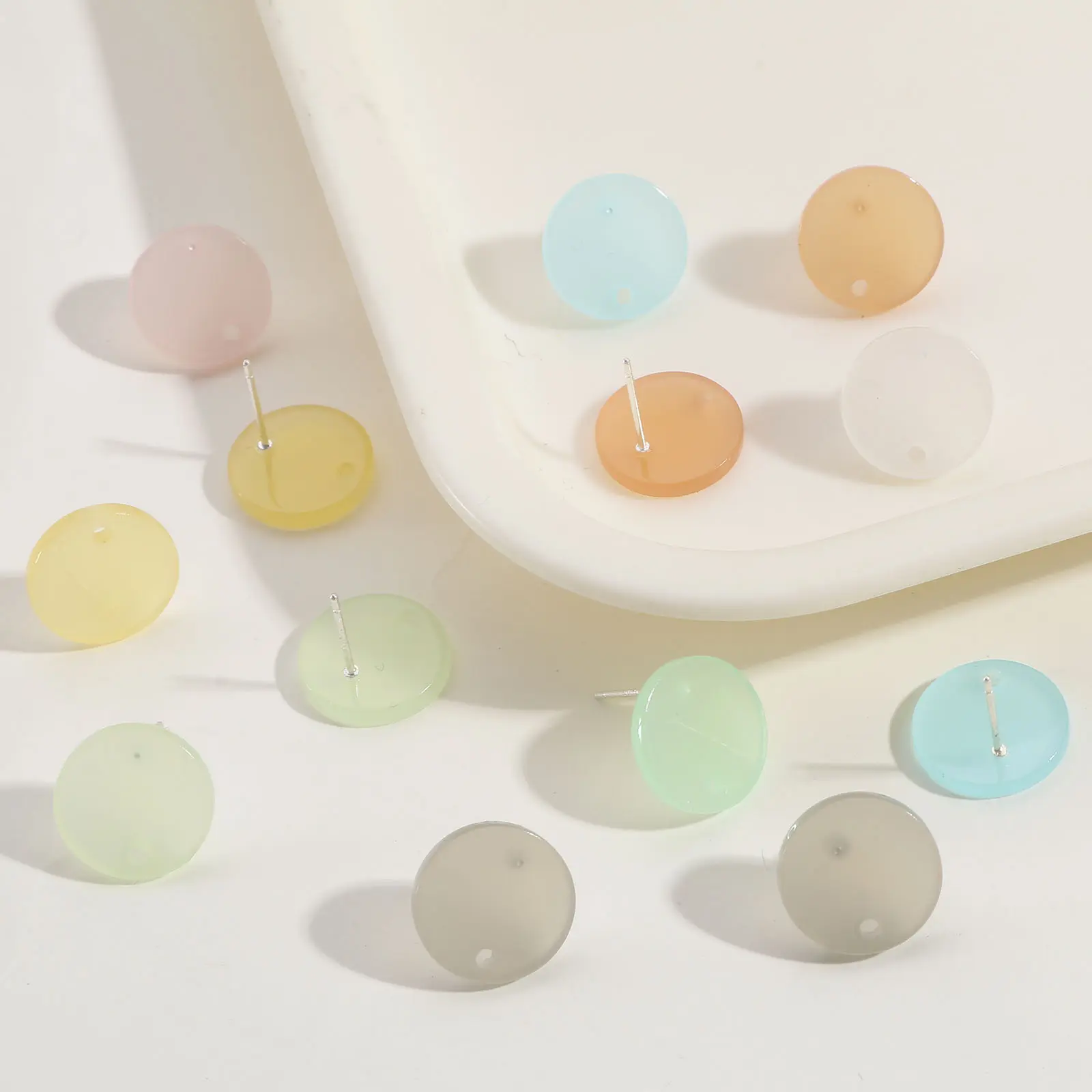 10 Piece Acrylic Geometry Series Ear Post Stud Earrings Findings Round Multicolor With Loop 14mm Dia. For Women Jewelry Gifts