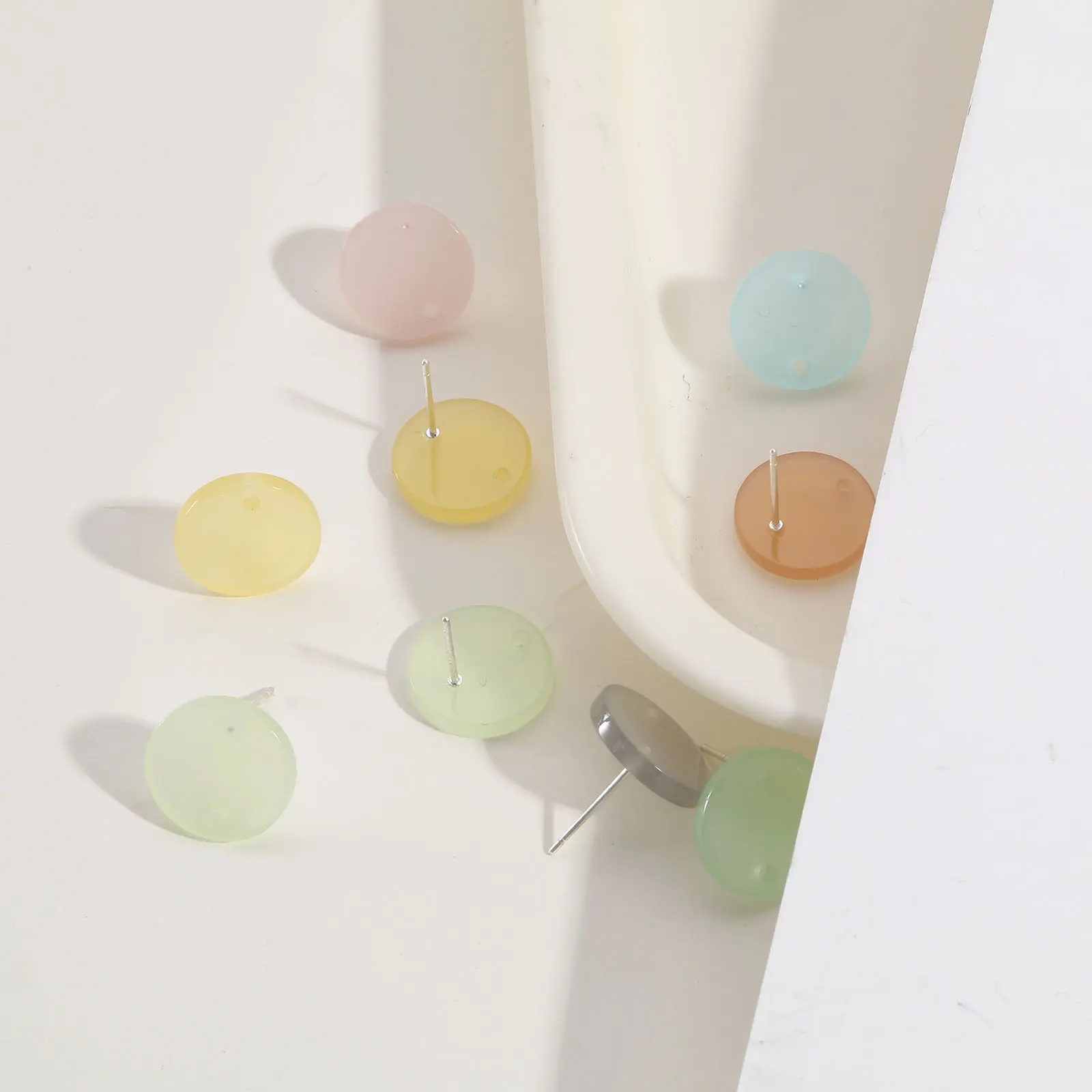 10 Piece Acrylic Geometry Series Ear Post Stud Earrings Findings Round Multicolor With Loop 14mm Dia. For Women Jewelry Gifts