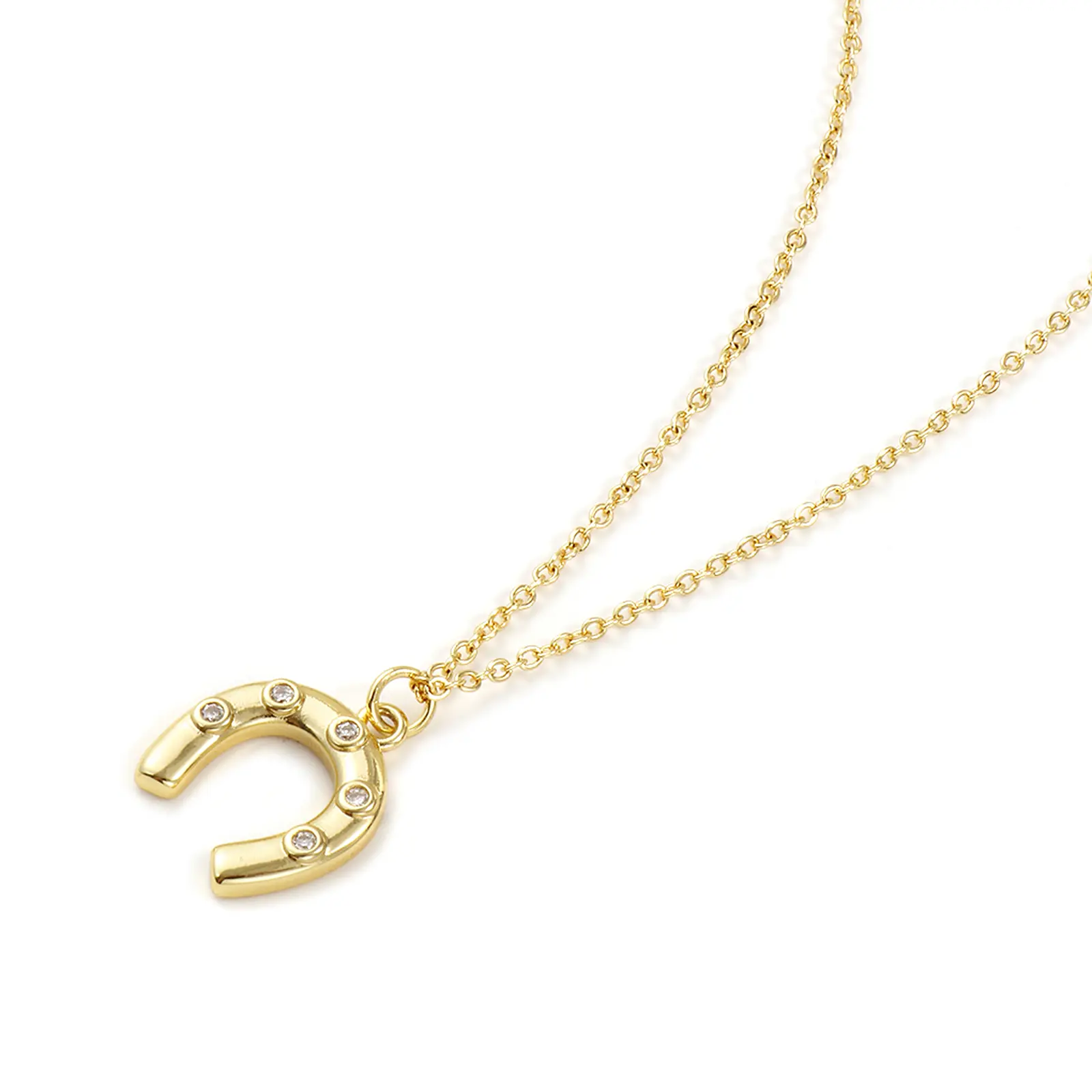 1Piece West Cowboy 18K Real Gold Plated Brass Link Cable Chain Luck Horseshoe Pendant Charm Necklace For Women Men Jewelry Gift