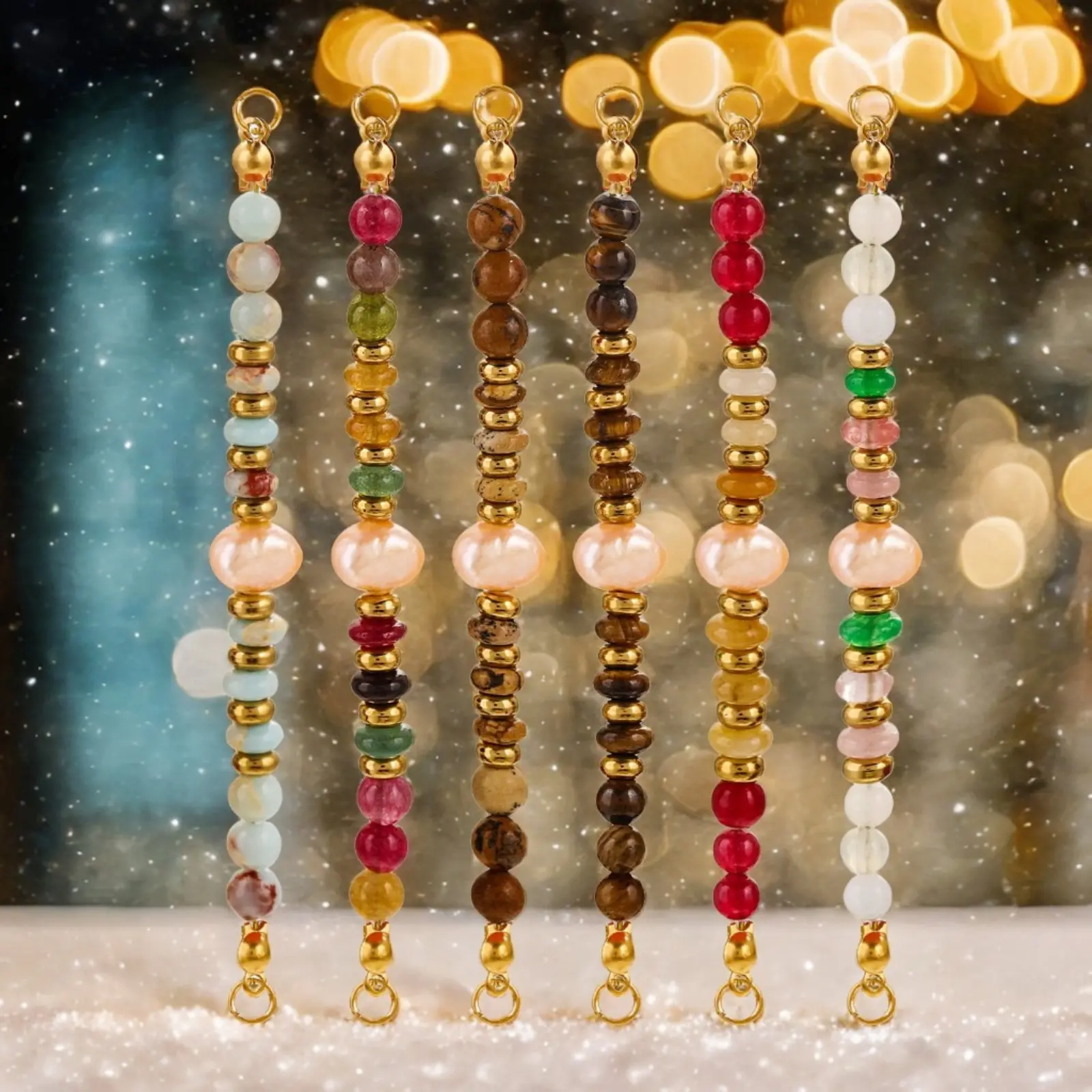 1 Piece 304 Stainless Steel Connectors Colorful Beads Charms Pendants 18K Gold Plated Round Beaded DIY Necklace Jewelry Making