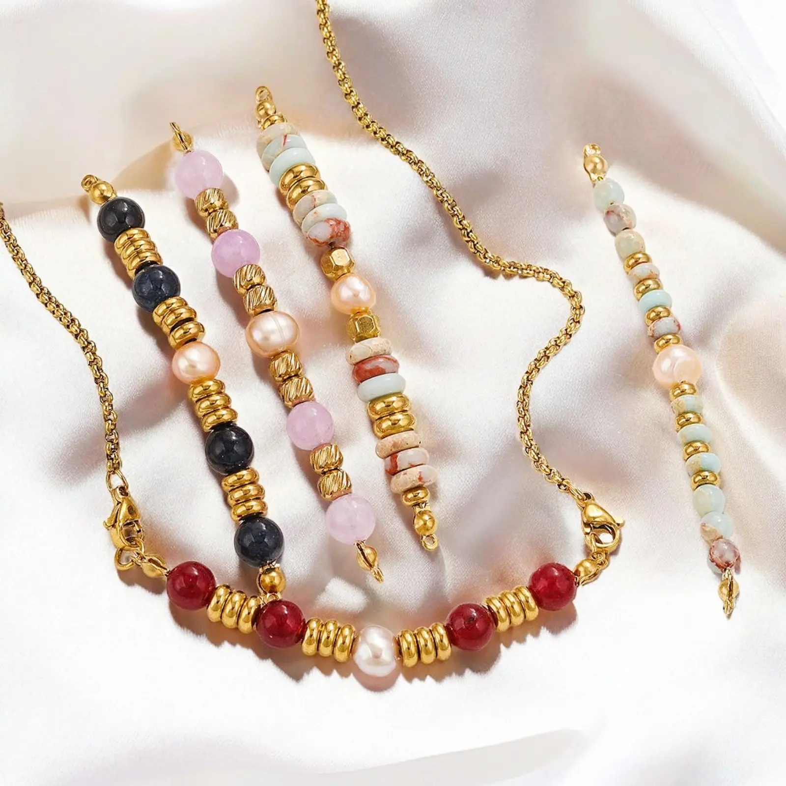 1 Piece 304 Stainless Steel Connectors Colorful Beads Charms Pendants 18K Gold Plated Round Beaded DIY Necklace Jewelry Making