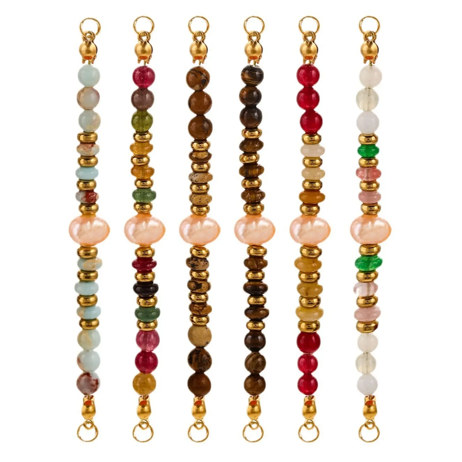 1 Piece 304 Stainless Steel Connectors Colorful Beads Charms Pendants 18K Gold Plated Round Beaded DIY Necklace Jewelry Making