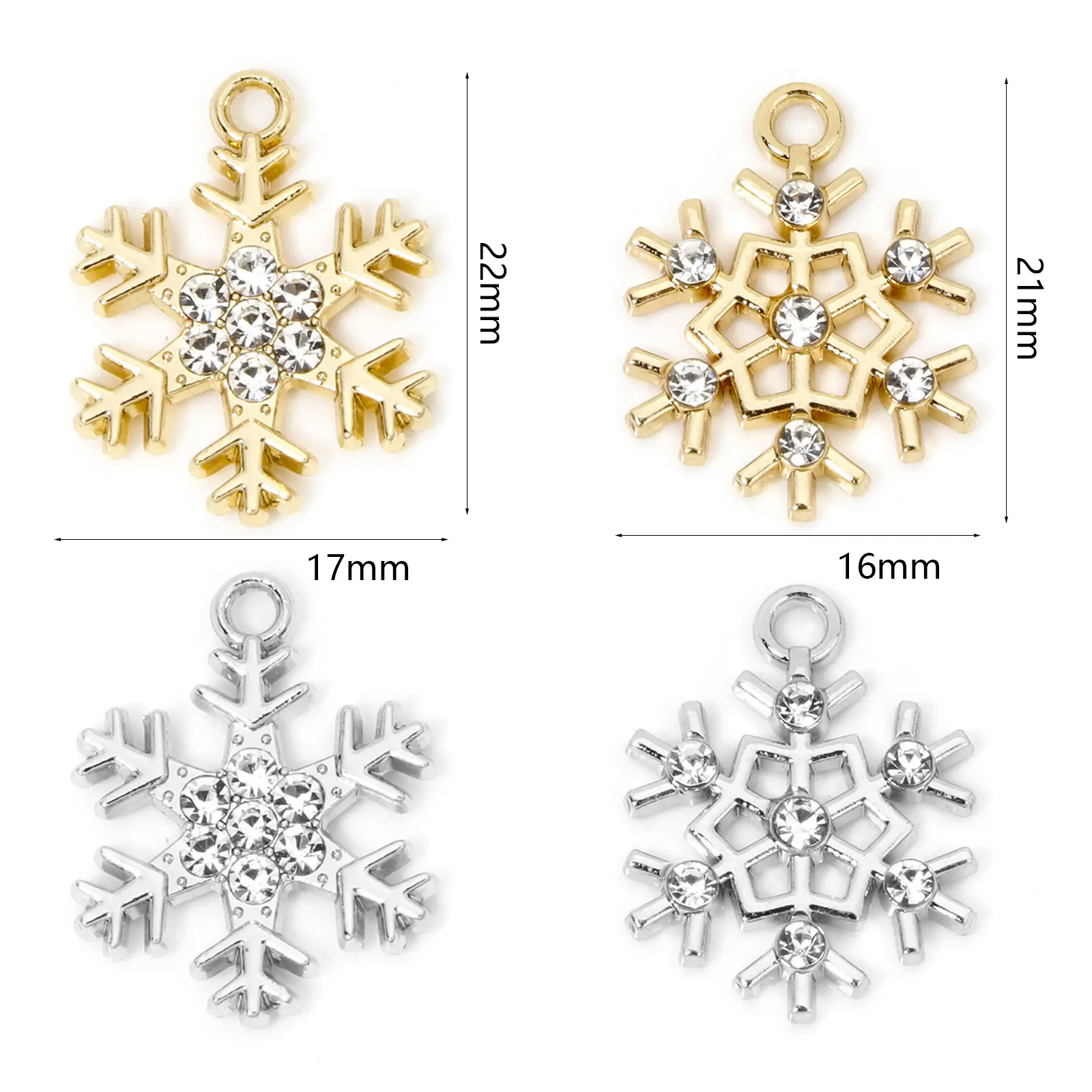 10 PCs Zinc Based Alloy Micro Pave Charms Christmas Snowflake Clear Rhinestone Pendants For DIY Necklace Earring Jewelry Making