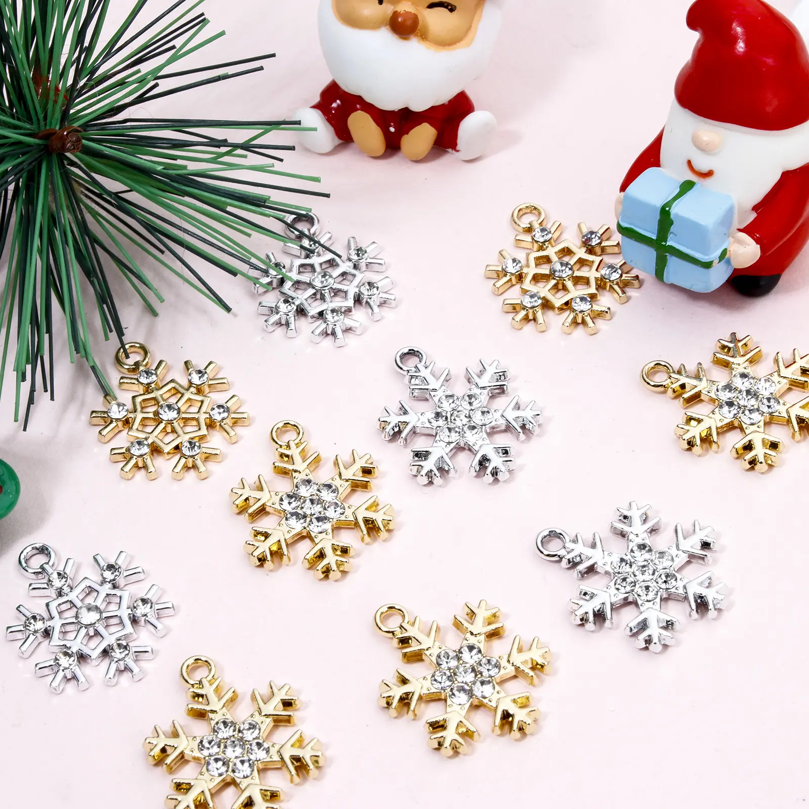 10 PCs Zinc Based Alloy Micro Pave Charms Christmas Snowflake Clear Rhinestone Pendants For DIY Necklace Earring Jewelry Making