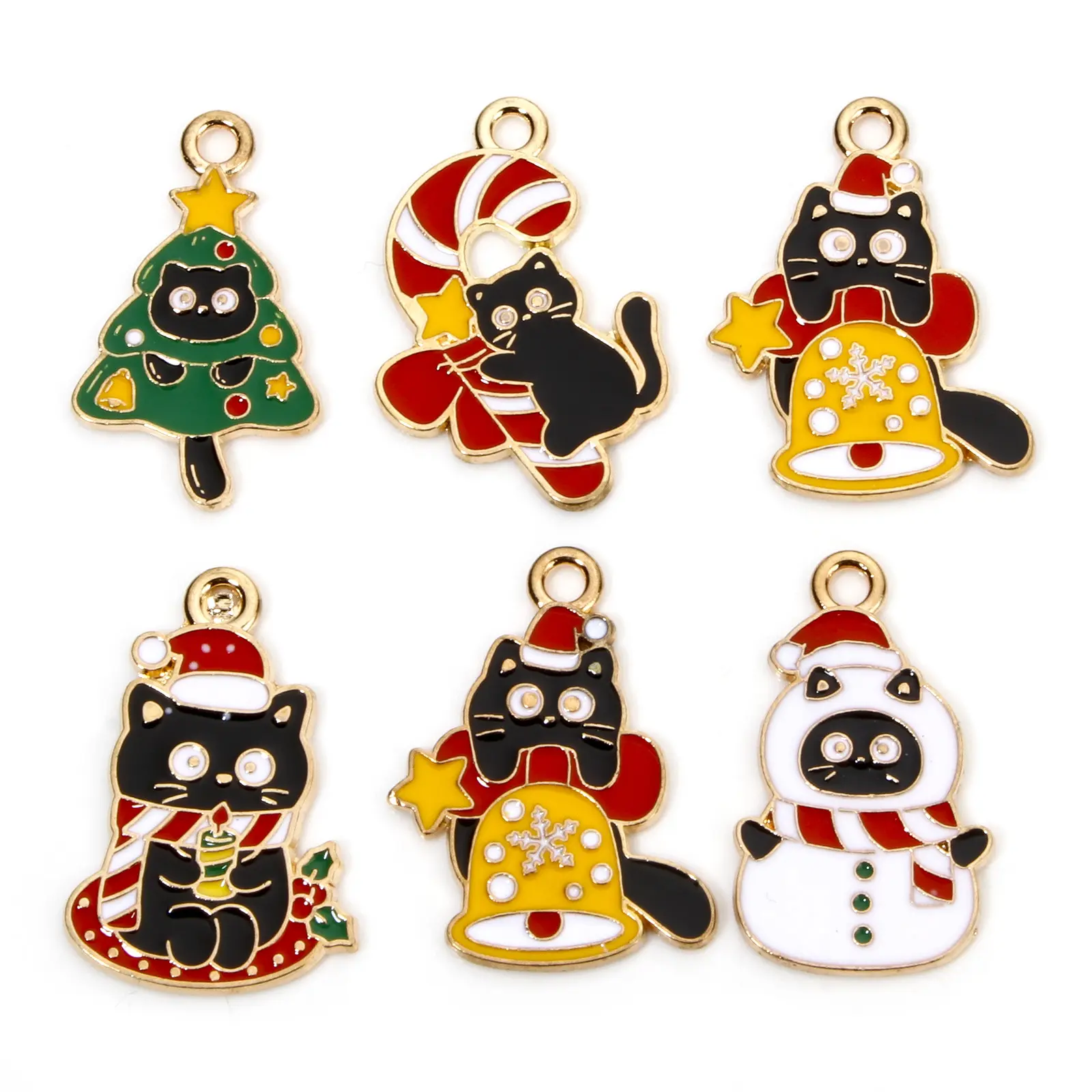 10 PCs Zinc Based Alloy Christmas Charms Gold Color Cat Animal Enamel Snowman Pendants For DIY Necklace Earrings Jewelry Making