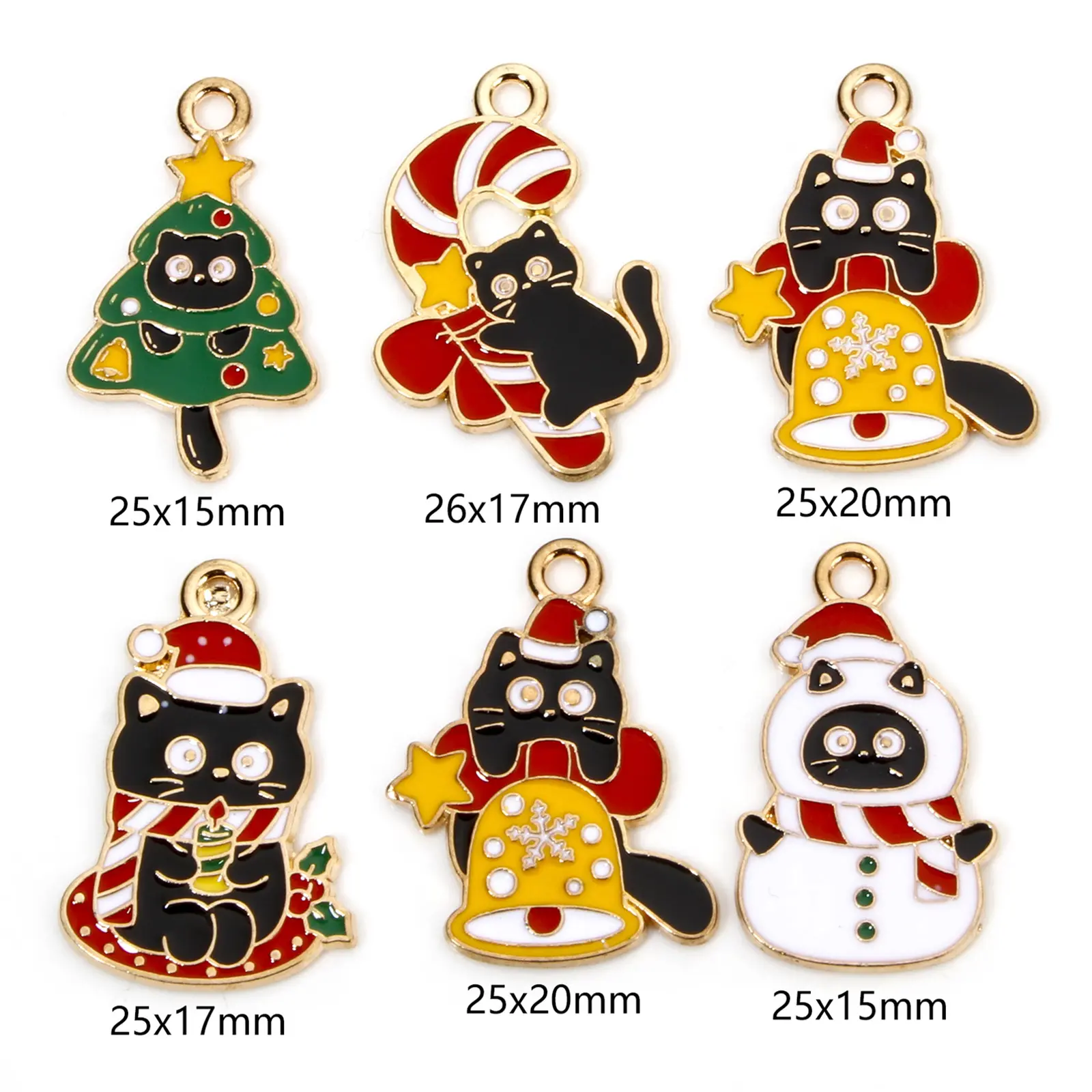 10 PCs Zinc Based Alloy Christmas Charms Gold Color Cat Animal Enamel Snowman Pendants For DIY Necklace Earrings Jewelry Making