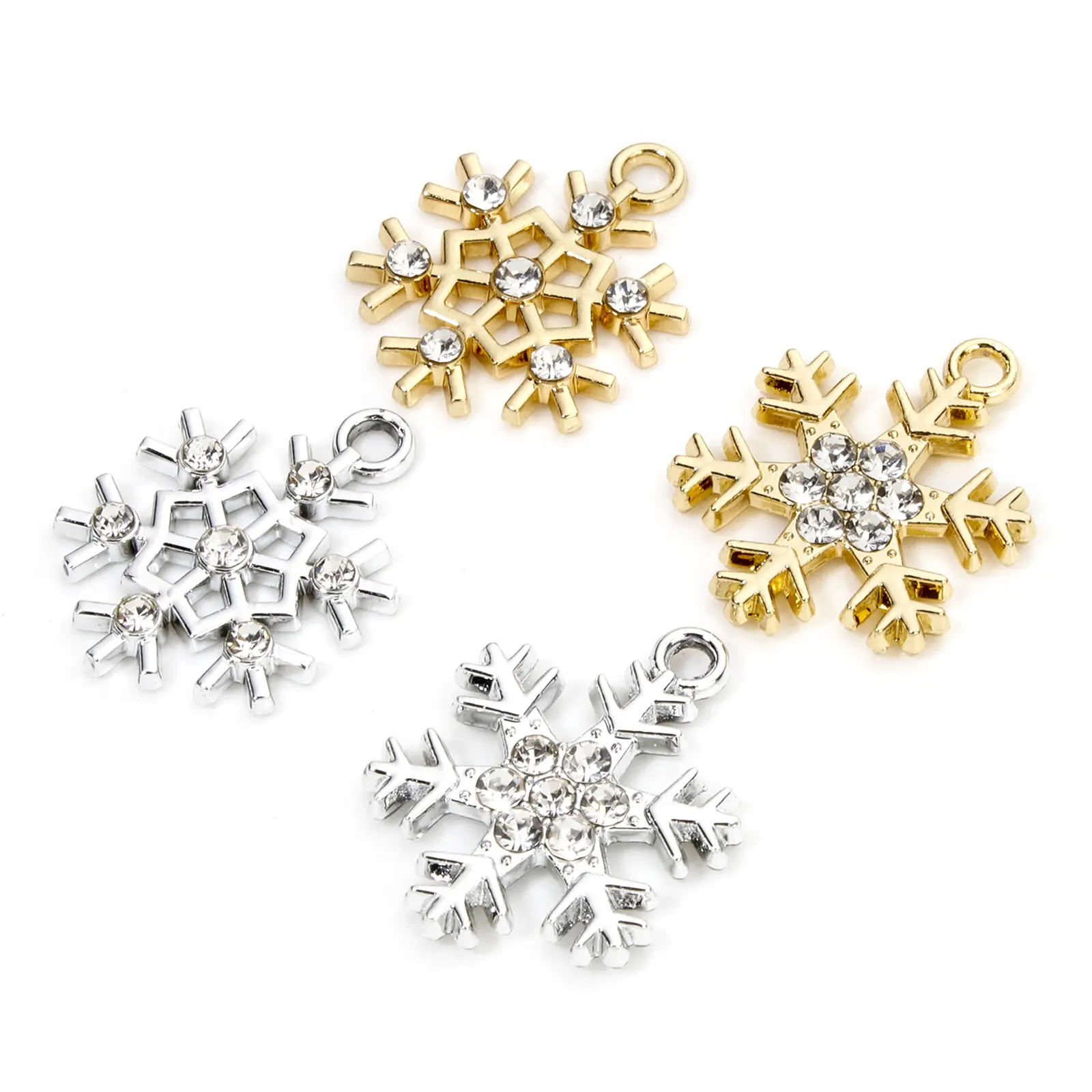 10 PCs Zinc Based Alloy Micro Pave Charms Christmas Snowflake Clear Rhinestone Pendants For DIY Necklace Earring Jewelry Making
