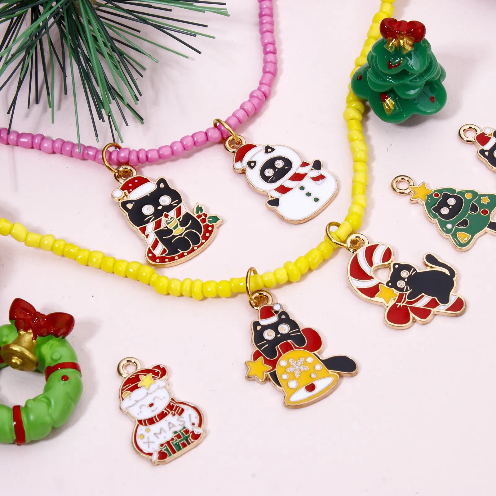 10 PCs Zinc Based Alloy Christmas Charms Gold Color Cat Animal Enamel Snowman Pendants For DIY Necklace Earrings Jewelry Making