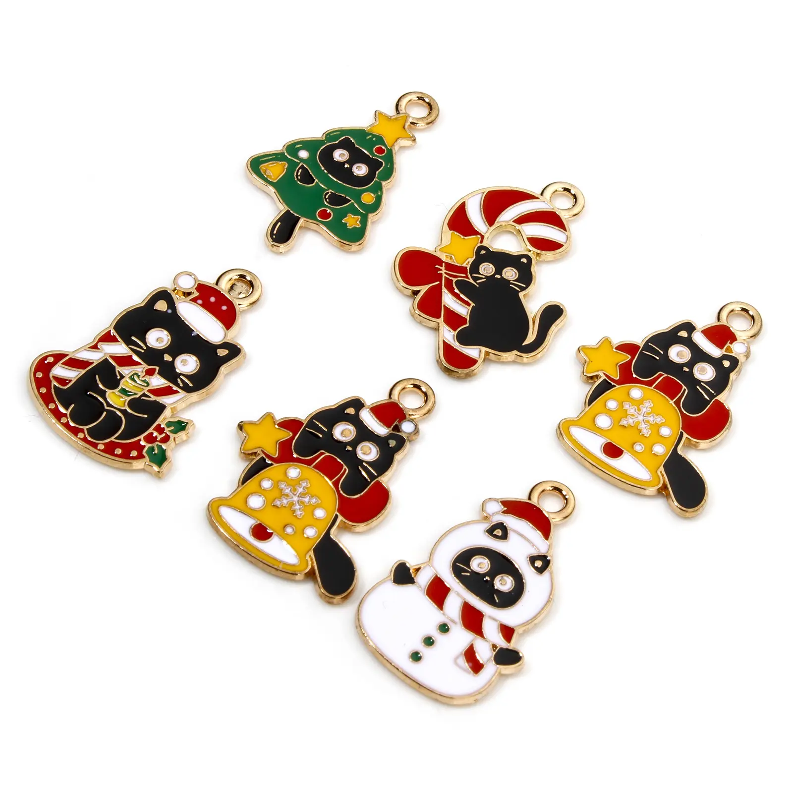10 PCs Zinc Based Alloy Christmas Charms Gold Color Cat Animal Enamel Snowman Pendants For DIY Necklace Earrings Jewelry Making