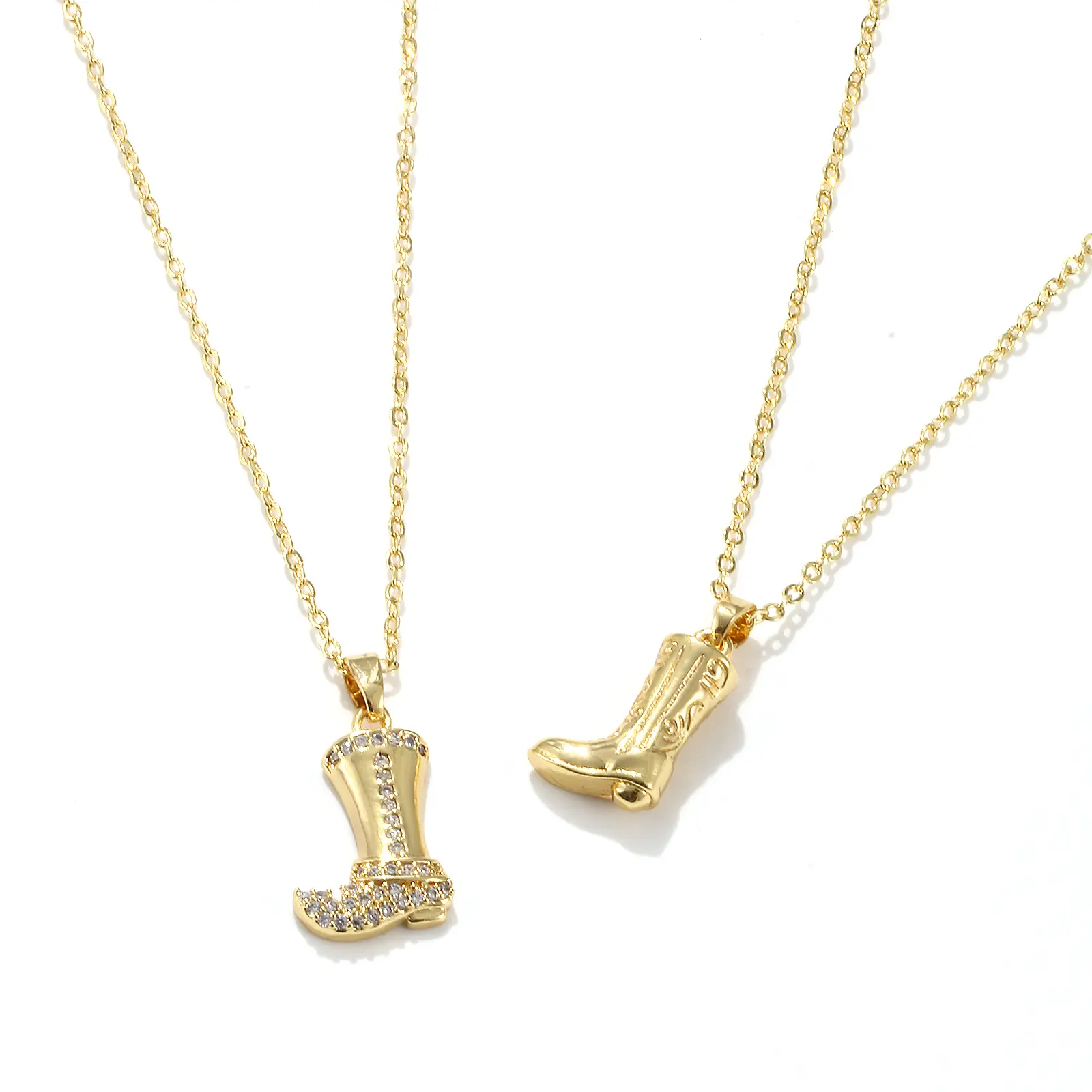Stylish West Cowboy Necklace Brass Link Cable Chain Boots Pendant Charm Necklace Unisex For Men Women Gift 46cm+ 6cm long