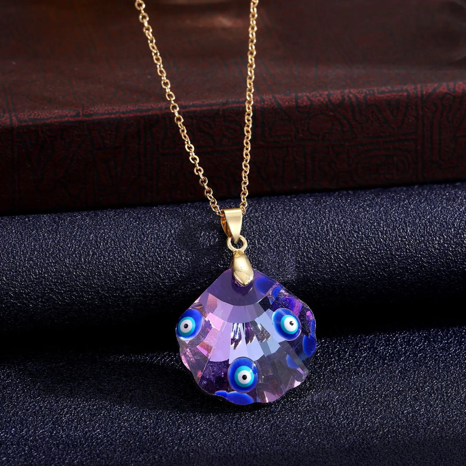 Lampwork Glass Religious Pendant Necklace Gold Color Blue Heart Water Drop Evil Eye Turkish Necklace For Women Jewelry 50cm long