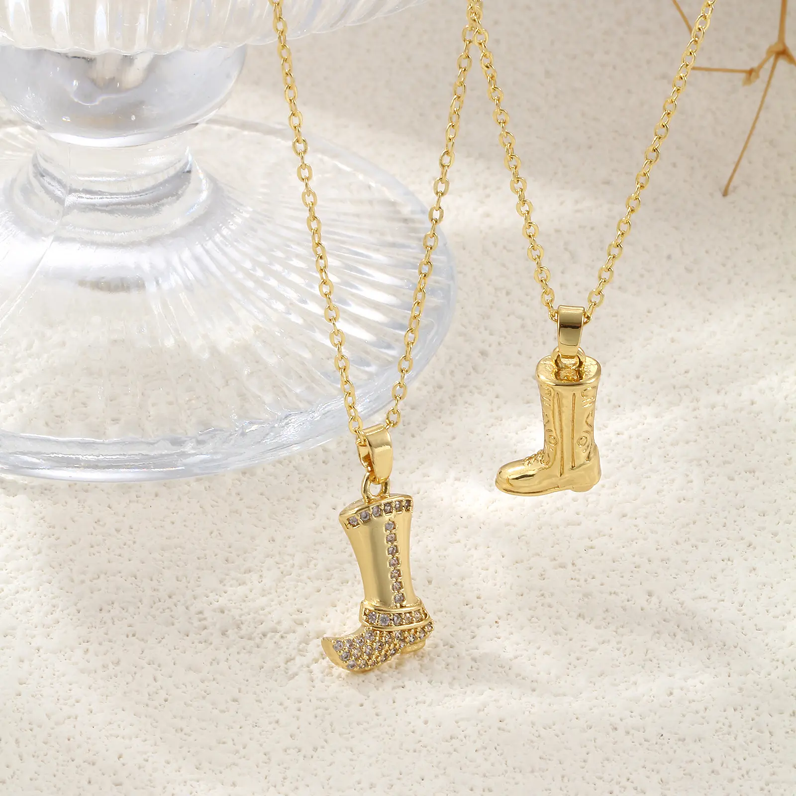 Stylish West Cowboy Necklace Brass Link Cable Chain Boots Pendant Charm Necklace Unisex For Men Women Gift 46cm+ 6cm long