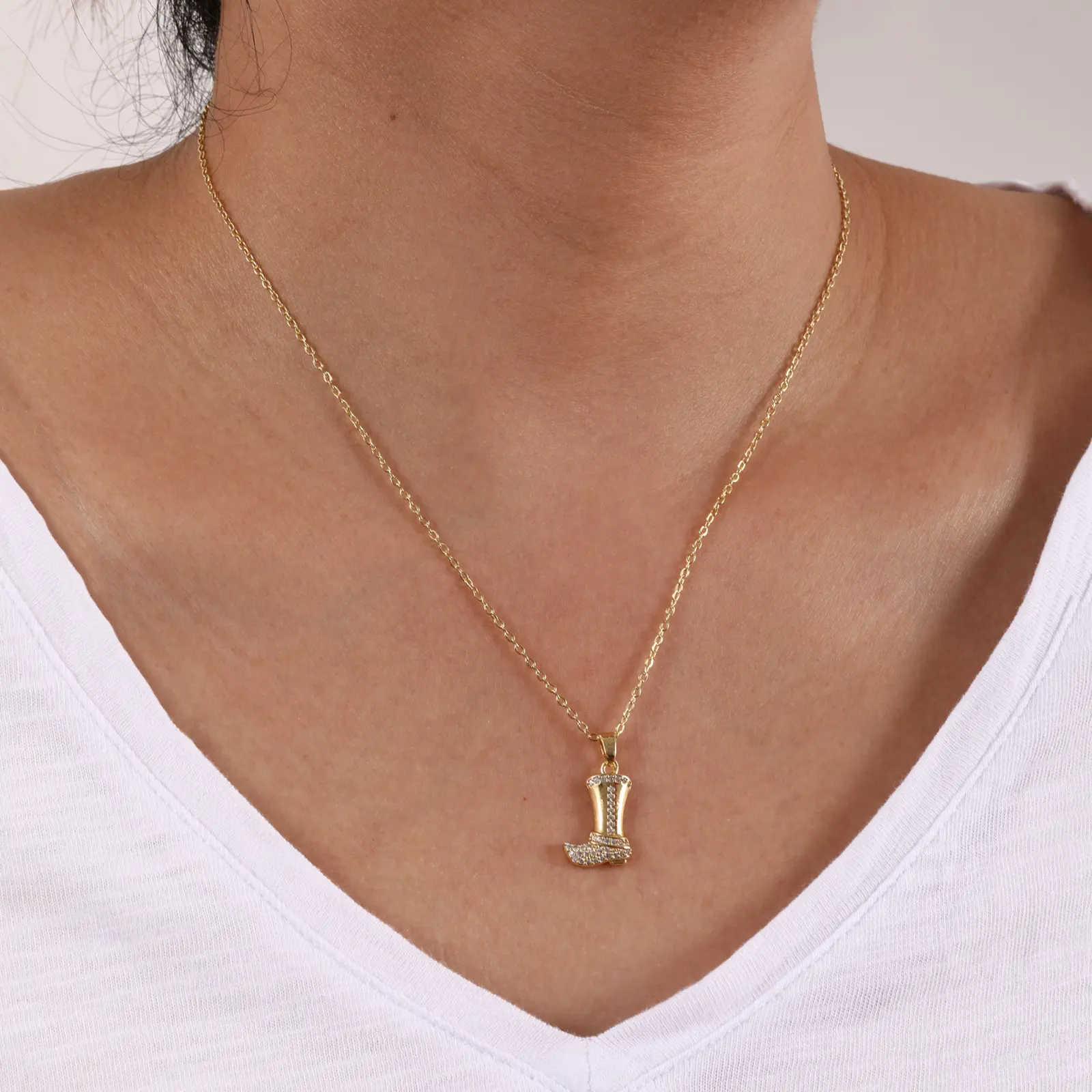 Stylish West Cowboy Necklace Brass Link Cable Chain Boots Pendant Charm Necklace Unisex For Men Women Gift 46cm+ 6cm long
