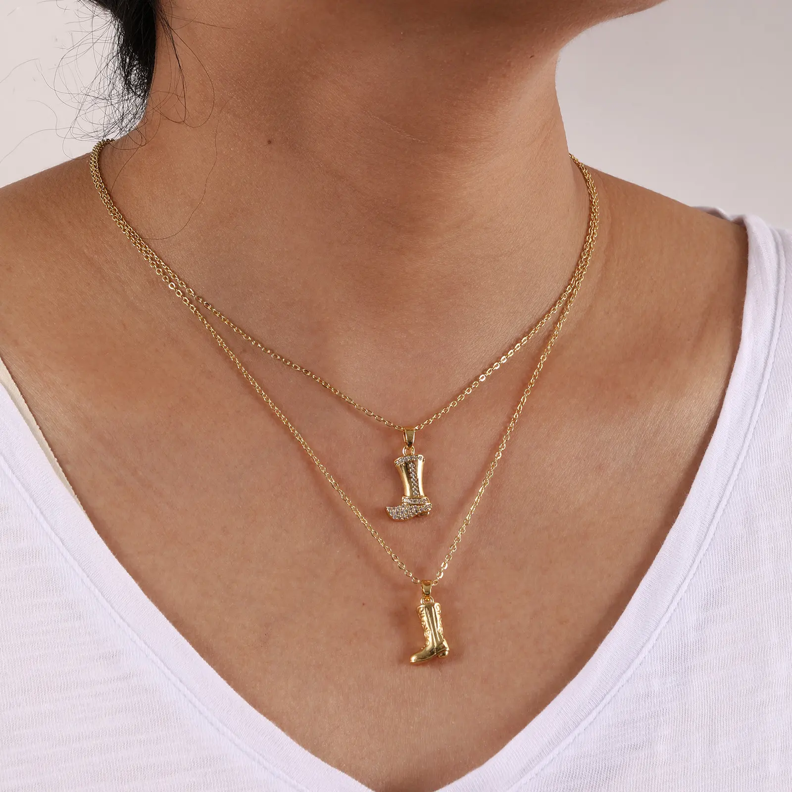Stylish West Cowboy Necklace Brass Link Cable Chain Boots Pendant Charm Necklace Unisex For Men Women Gift 46cm+ 6cm long