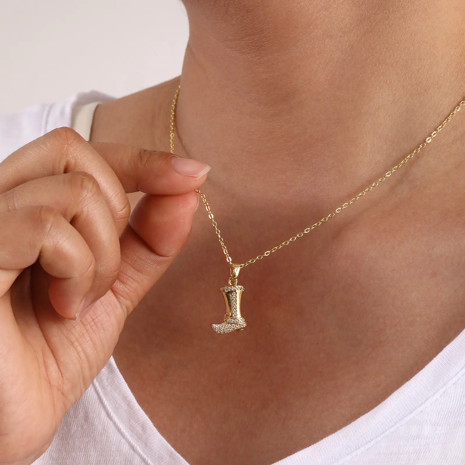 Stylish West Cowboy Necklace Brass Link Cable Chain Boots Pendant Charm Necklace Unisex For Men Women Gift 46cm+ 6cm long