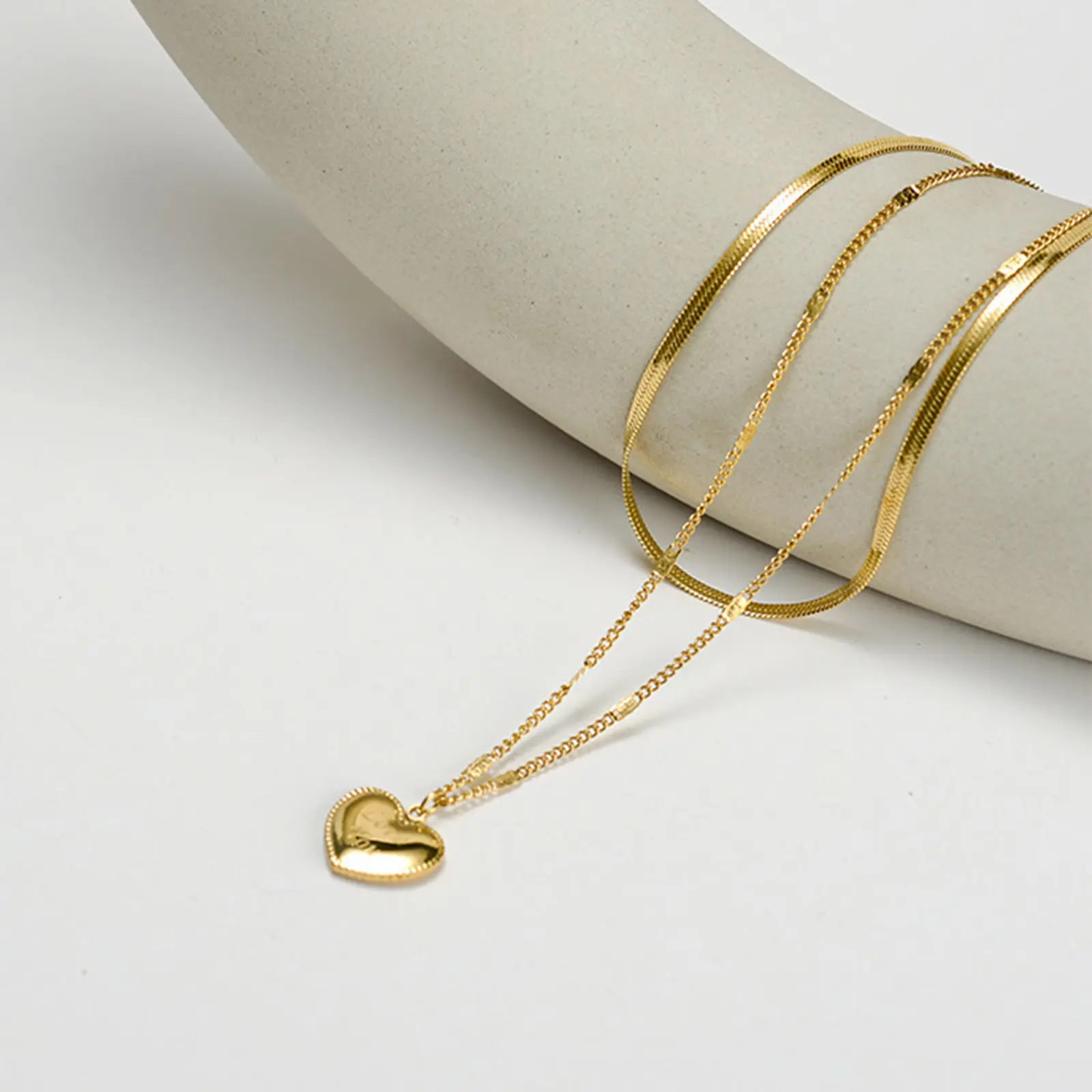 Fashion Stainless Heart Necklace Steel Stylish Link Chain Multilayer Layered Gold Color Necklace Jewelry 39cm(15 3/8") Long