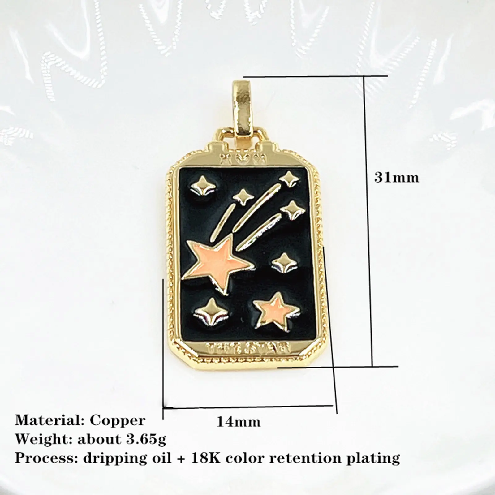 Copper Tarot Pendants Gold Color Multicolor Enamel Charms For DIY Making Necklace Handmade Jewelry 3.1cm x 1.4cm, 1 Piece