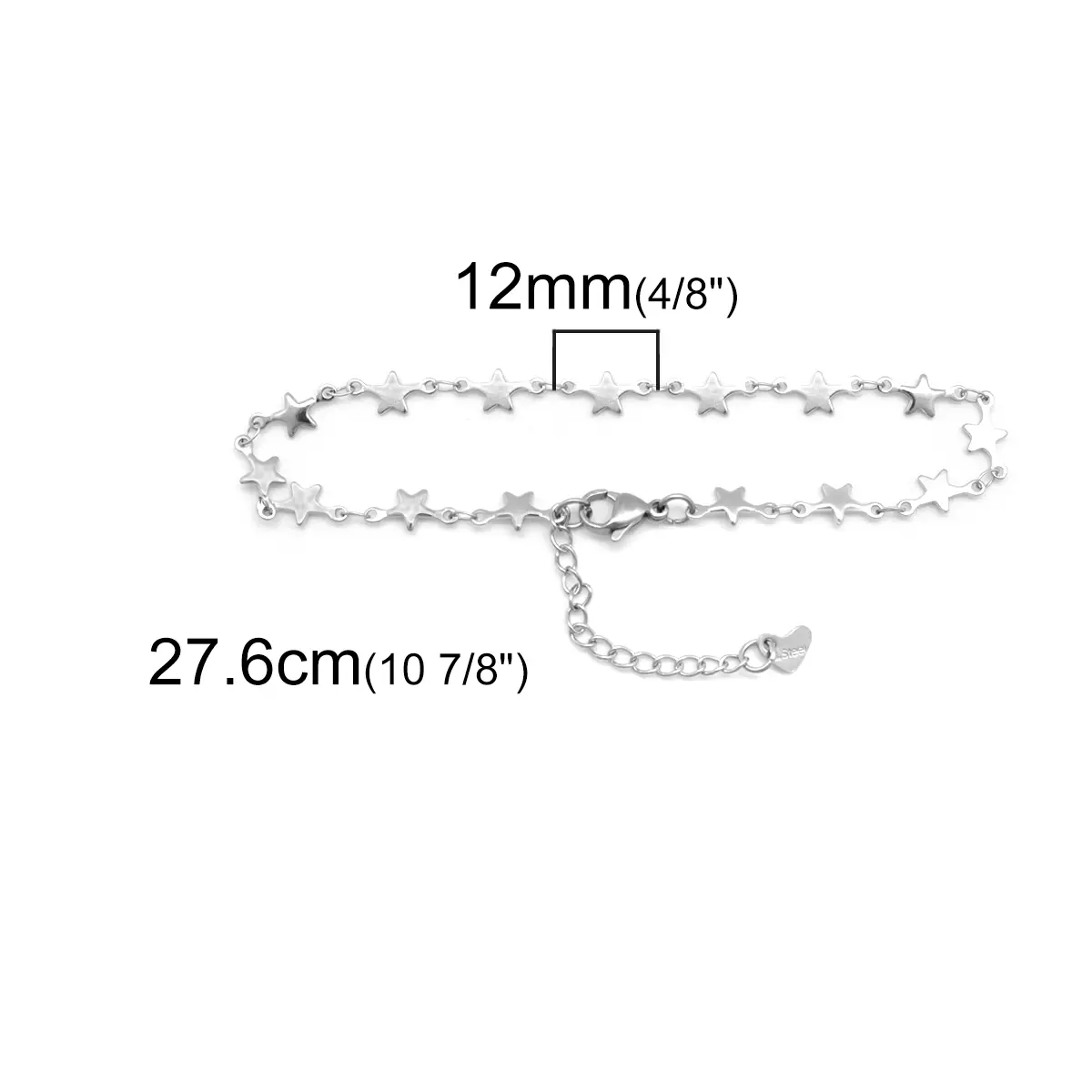 Pentagram Star Pendant Anklet 304 Stainless Steel Silver Color 22.8cm(9") long For Women Summer Beach Foot Chain, 1 Piece