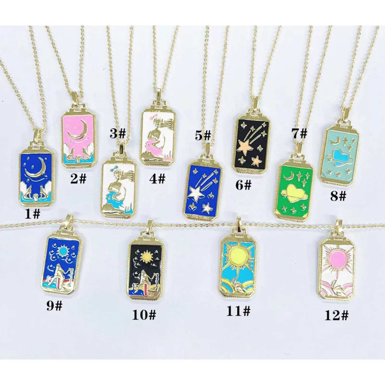 Copper Tarot Pendants Gold Color Multicolor Enamel Charms For DIY Making Necklace Handmade Jewelry 3.1cm x 1.4cm, 1 Piece