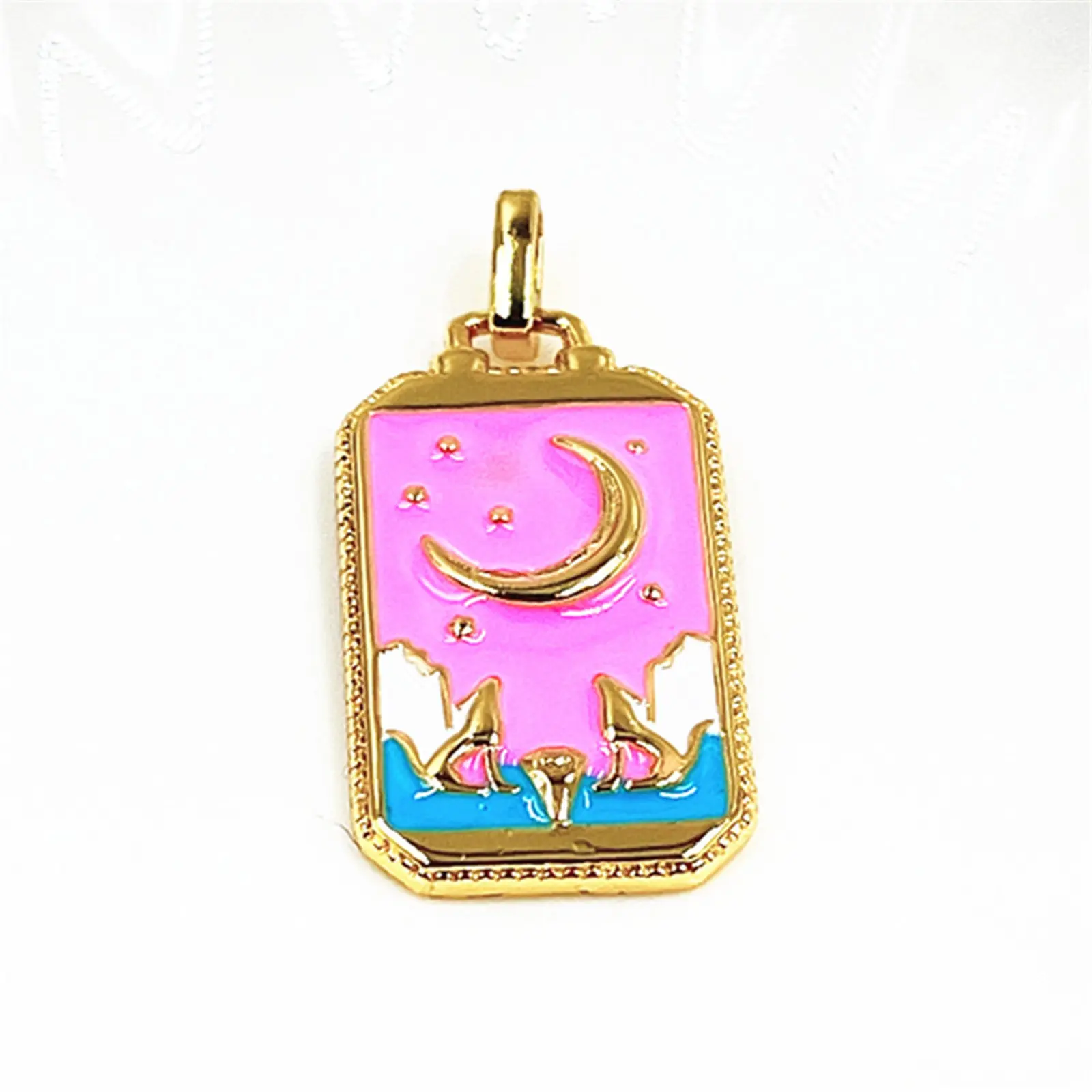 Copper Tarot Pendants Gold Color Multicolor Enamel Charms For DIY Making Necklace Handmade Jewelry 3.1cm x 1.4cm, 1 Piece