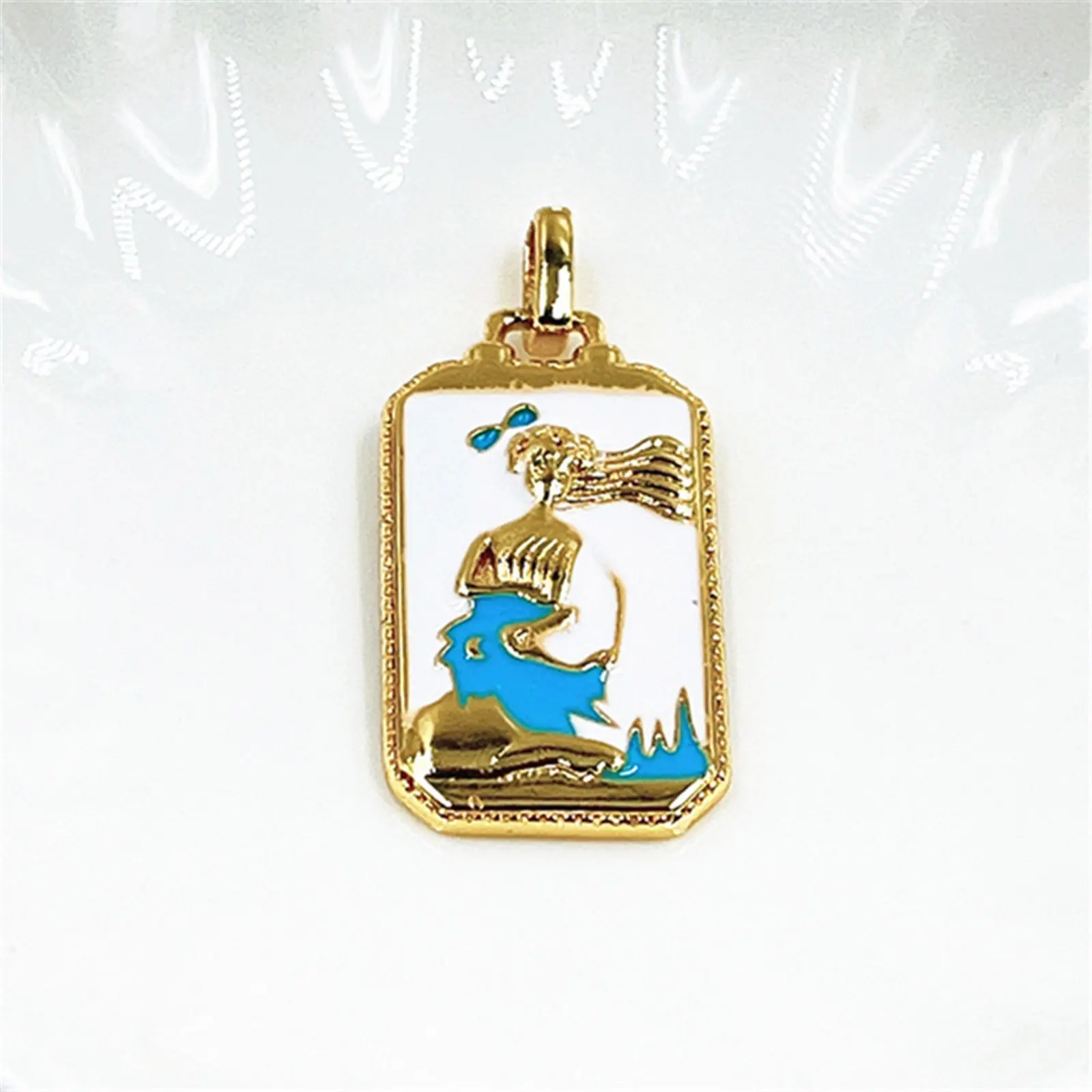 Copper Tarot Pendants Gold Color Multicolor Enamel Charms For DIY Making Necklace Handmade Jewelry 3.1cm x 1.4cm, 1 Piece