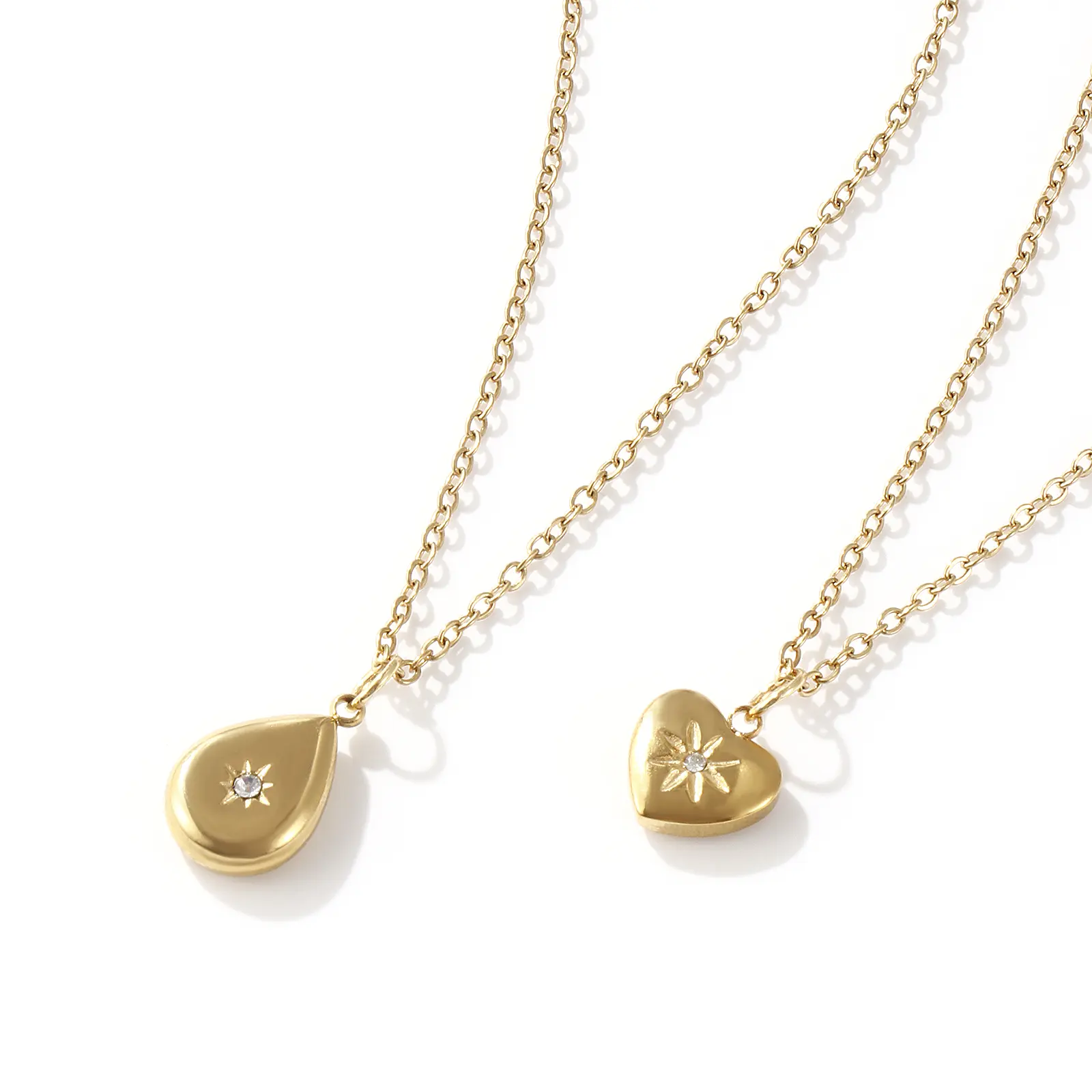 304 Stainless Steel Galaxy 18K Real Gold Plated Pendant Necklace Rhinestone Cable Chain Star Necklace For Women Gift 45cm
