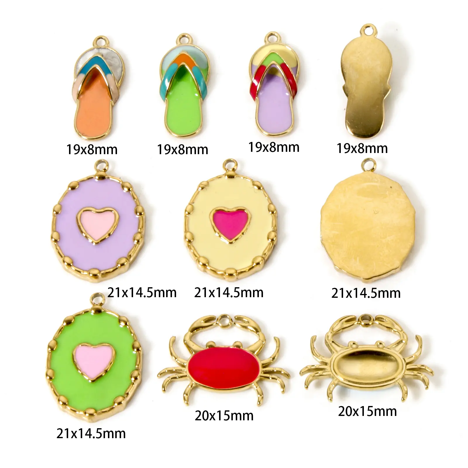 1 Piece Beach Charm 304 Stainless Steel Crab Flip Flops Slipper 14K Real Gold Plated Pendant For Necklace Bracelet DIY Making