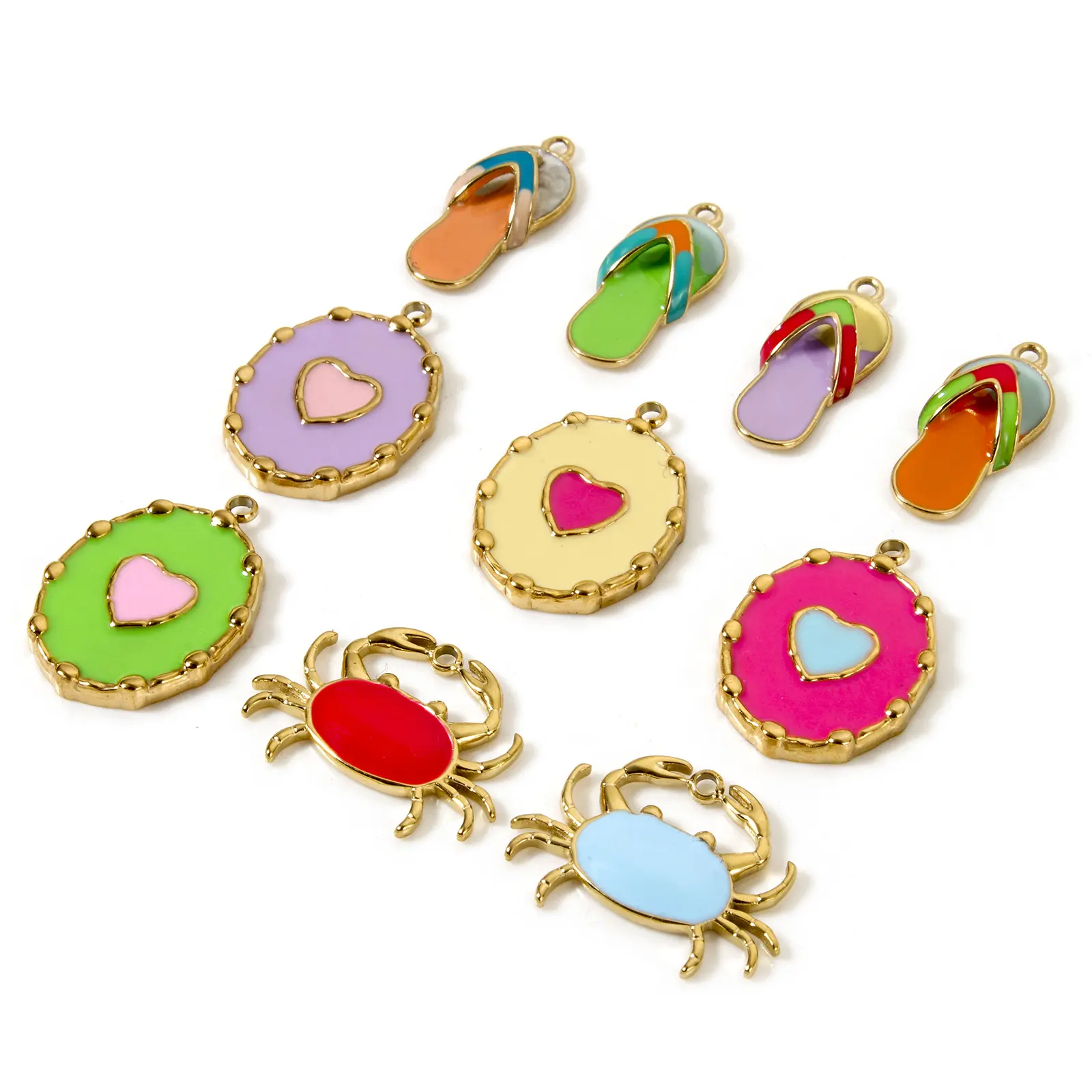 1 Piece Beach Charm 304 Stainless Steel Crab Flip Flops Slipper 14K Real Gold Plated Pendant For Necklace Bracelet DIY Making