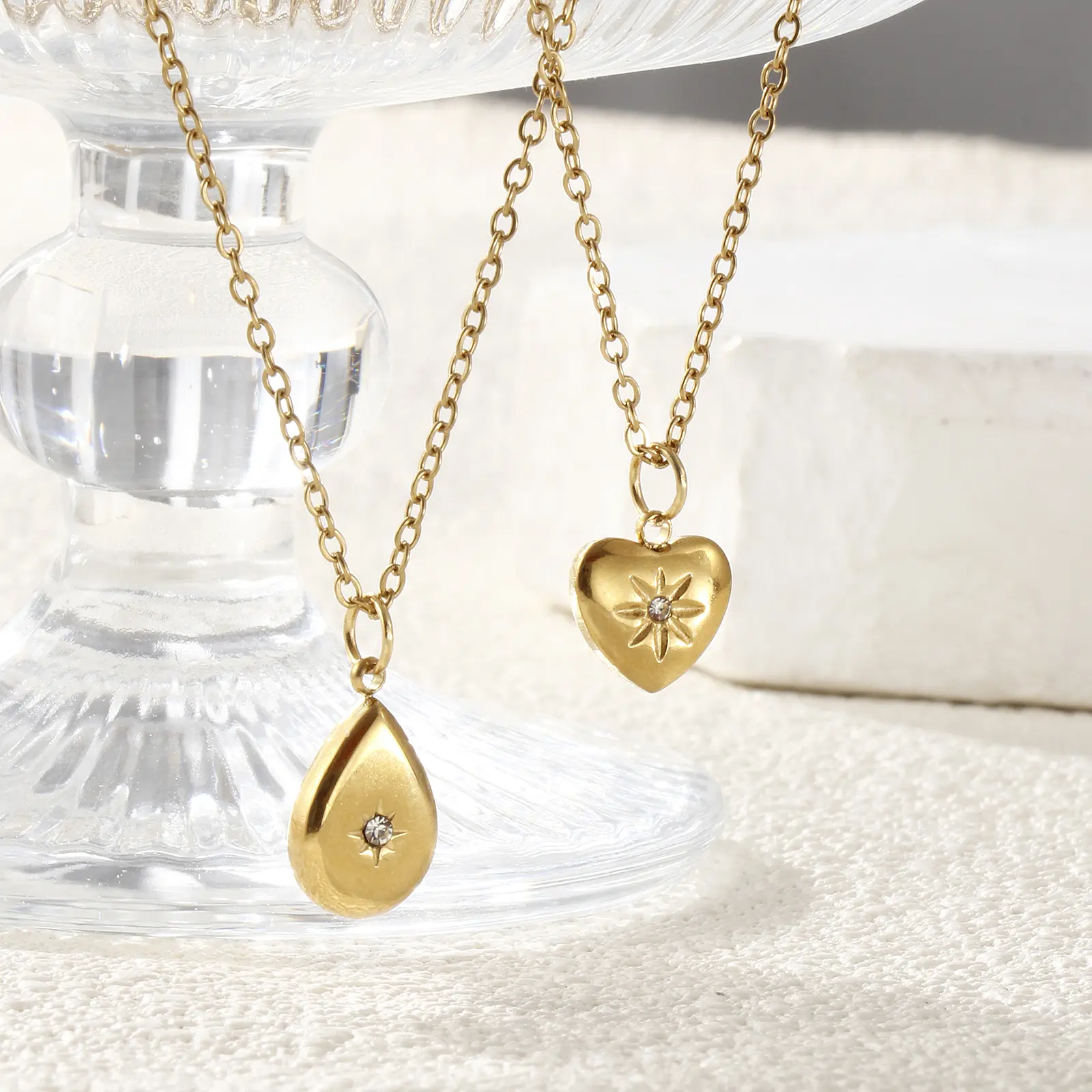 304 Stainless Steel Galaxy 18K Real Gold Plated Pendant Necklace Rhinestone Cable Chain Star Necklace For Women Gift 45cm