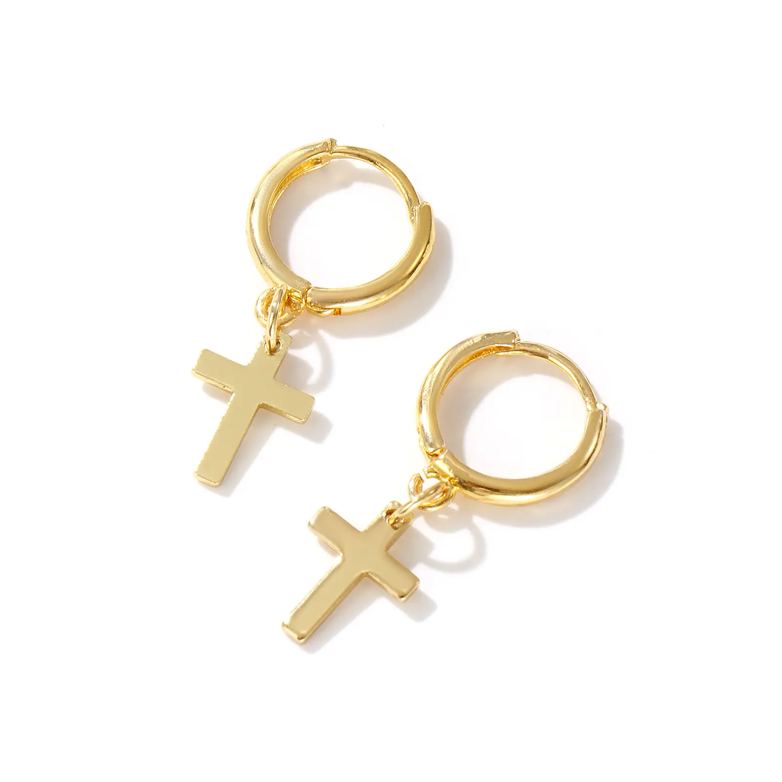 1Pair Exquisite Religious 18K Gold Plated Brass Cross Hoop Earrings For Women Gift 3.1cm x 1.4cm, Post/ Wire Size: 1mm(18 gauge)