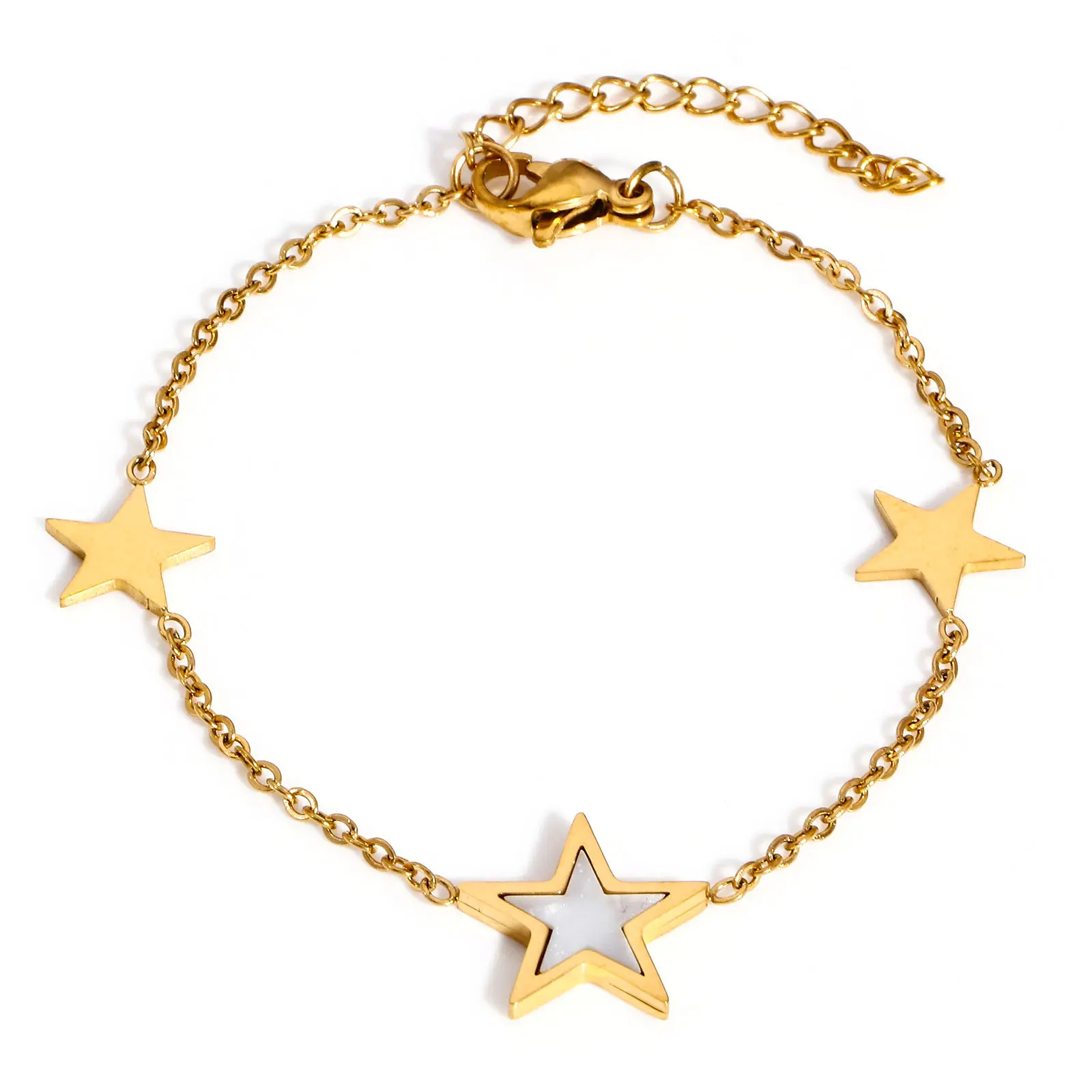 304 Stainless Steel Shell Butterfly Heart Pendants Bracelet For Women Gold Color Fashion Bracelet 16cm(6 2/8")Long, 1 Piece