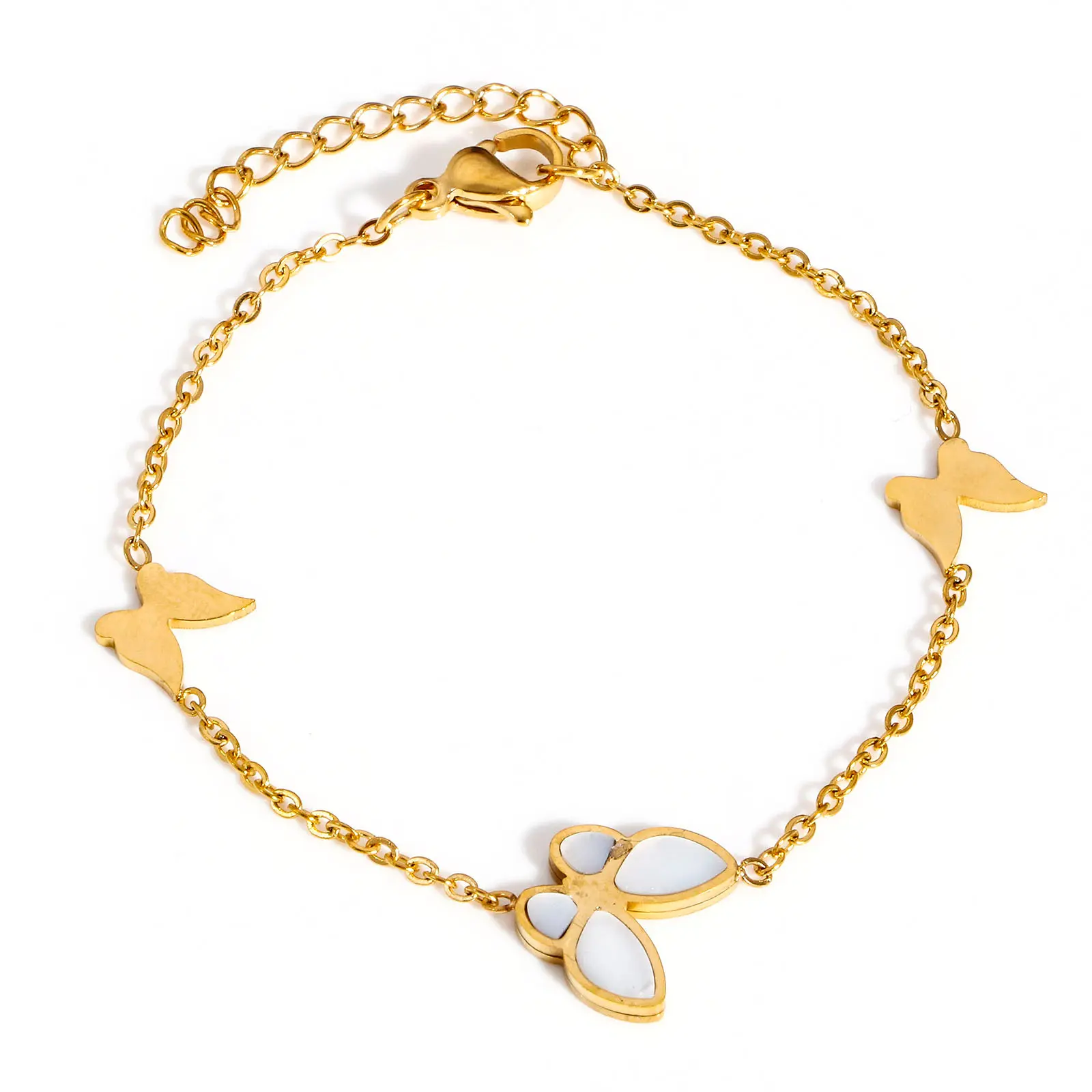 304 Stainless Steel Shell Butterfly Heart Pendants Bracelet For Women Gold Color Fashion Bracelet 16cm(6 2/8")Long, 1 Piece