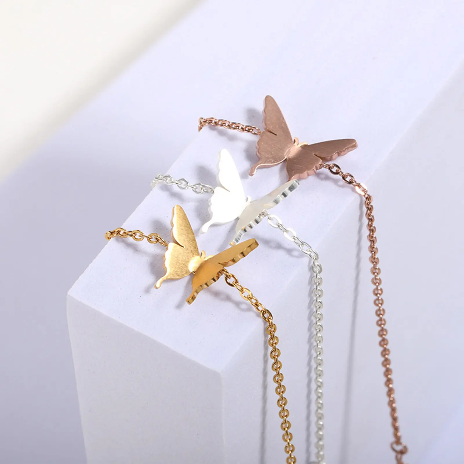 304 Stainless Steel Rolo Chain Bracelets Cactus Panda Butterfly Pendants For Women Simple Gifts 14.5cm(5 6/8") Long, 1 Piece