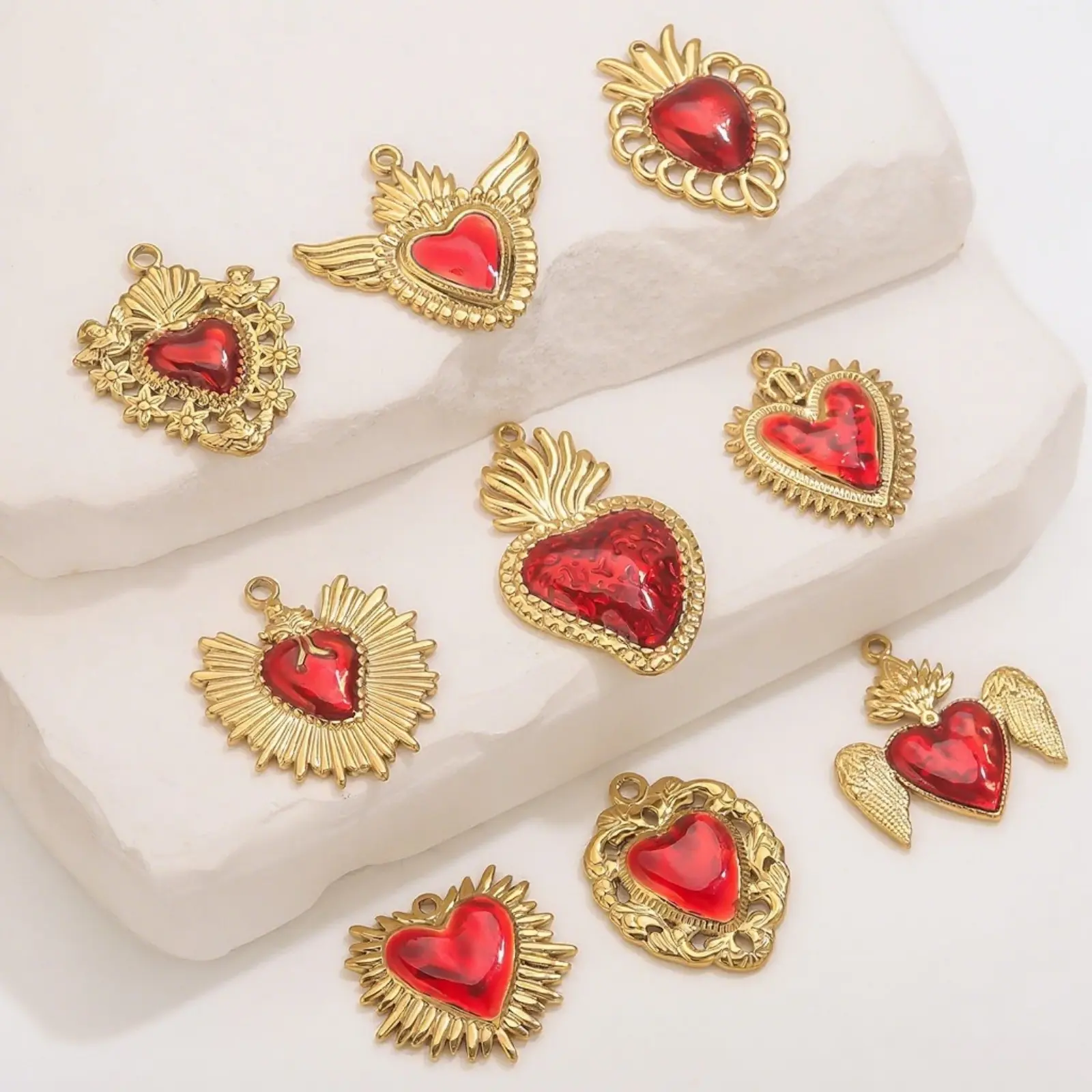1 Piece 304 Stainless Steel Pendant Charm Red Heart Enamel 18K Gold Plated For DIY Necklace Bracelet Jewelry Making Findings
