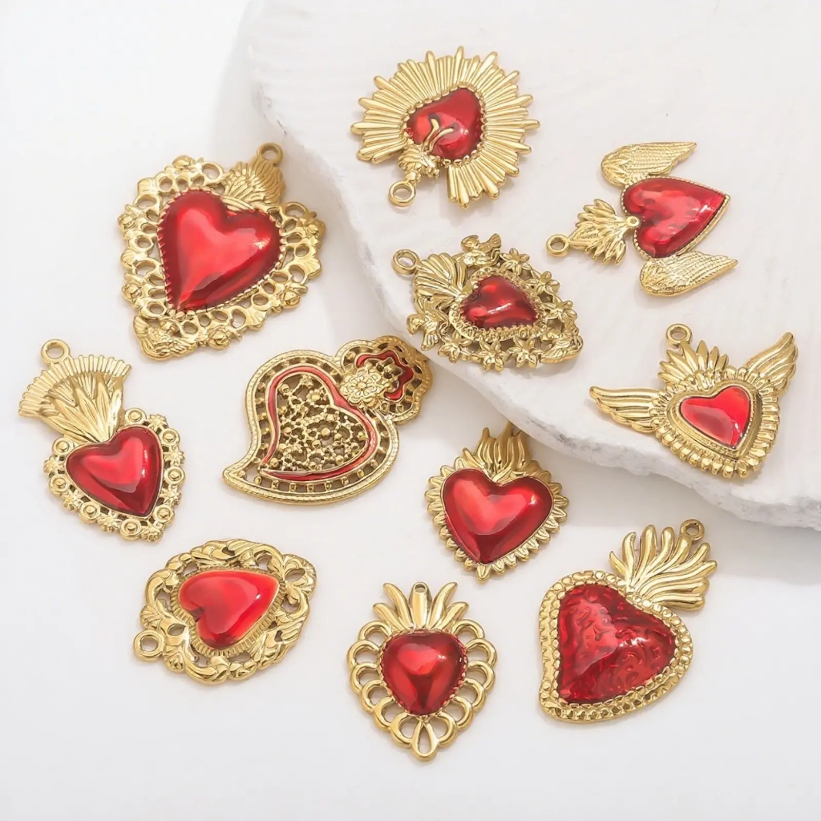 1 Piece 304 Stainless Steel Pendant Charm Red Heart Enamel 18K Gold Plated For DIY Necklace Bracelet Jewelry Making Findings