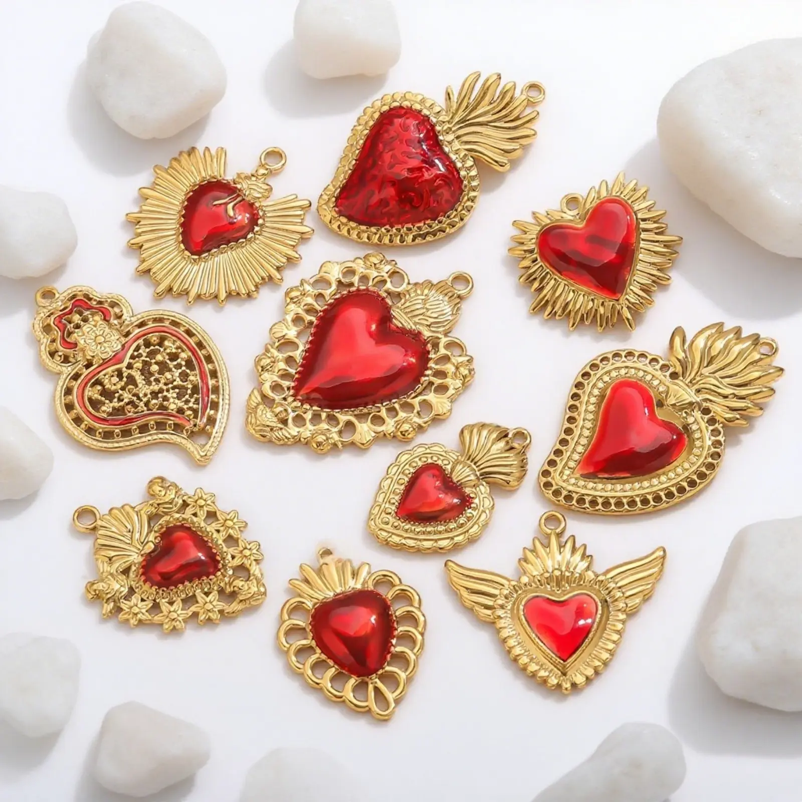 1 Piece 304 Stainless Steel Pendant Charm Red Heart Enamel 18K Gold Plated For DIY Necklace Bracelet Jewelry Making Findings