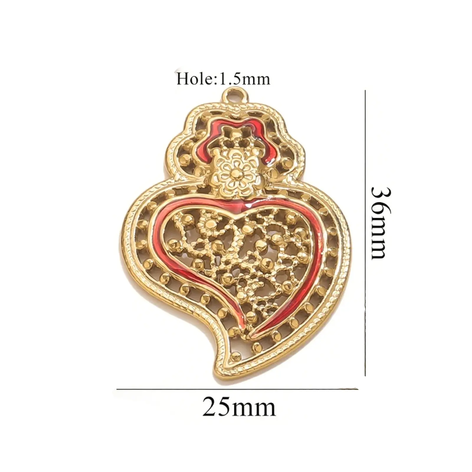 1 Piece 304 Stainless Steel Pendant Charm Red Heart Enamel 18K Gold Plated For DIY Necklace Bracelet Jewelry Making Findings