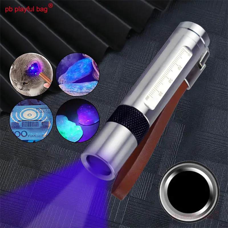 Outdoor Sports 365nm UV flashlight Silver With a scale Portable Tactical Game Mini Flashlight black filter Toy equipment QG431