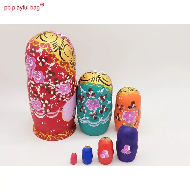 Seven Layer Red Gold Silk Girl Russian Dolls Wooden DIY Children's Toy Set Crafts Lovers Birthday Gift Russian Nesting Doll HG71